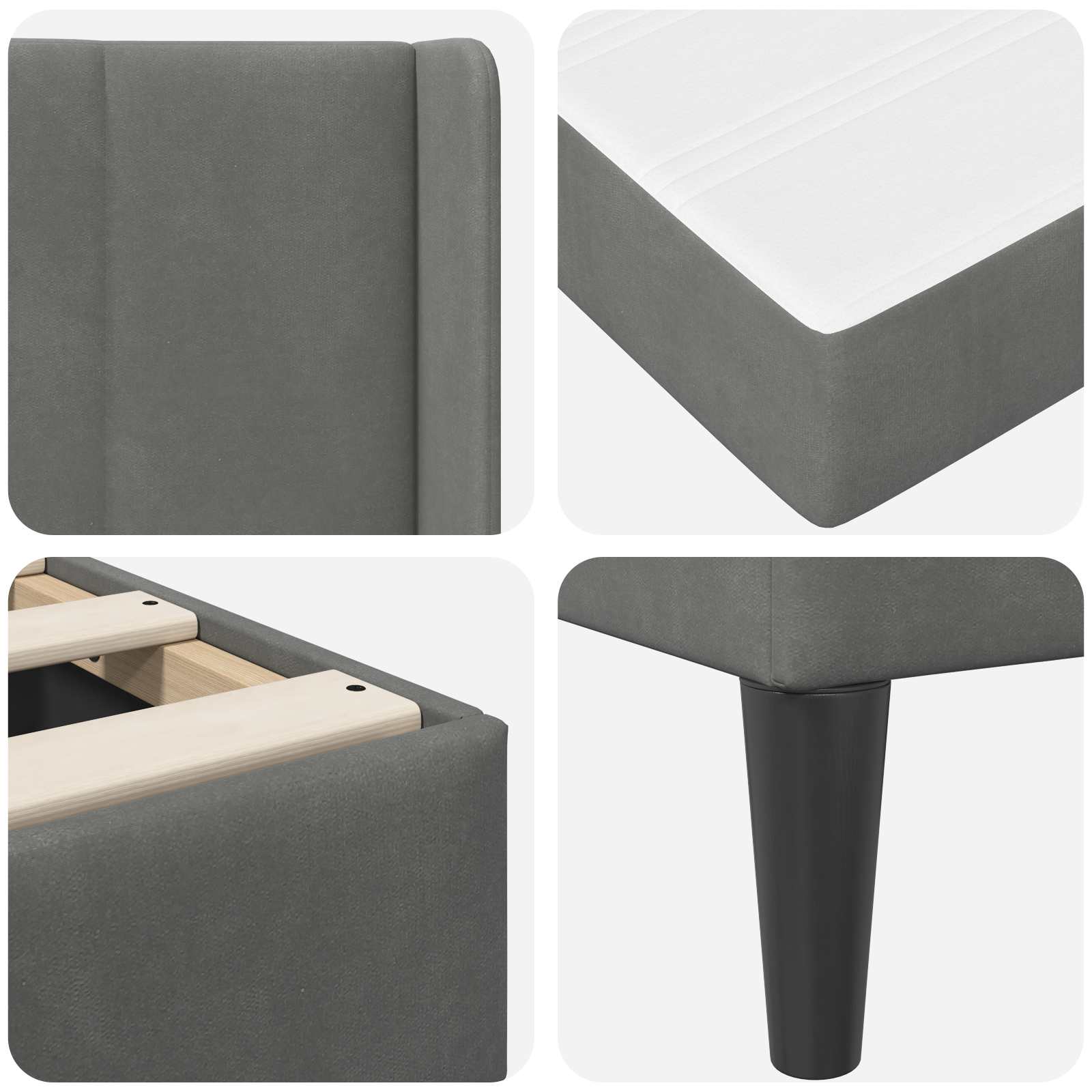 Cadre de lit avec matelas Gris foncé 90 x 190 cm Velours - XIOS