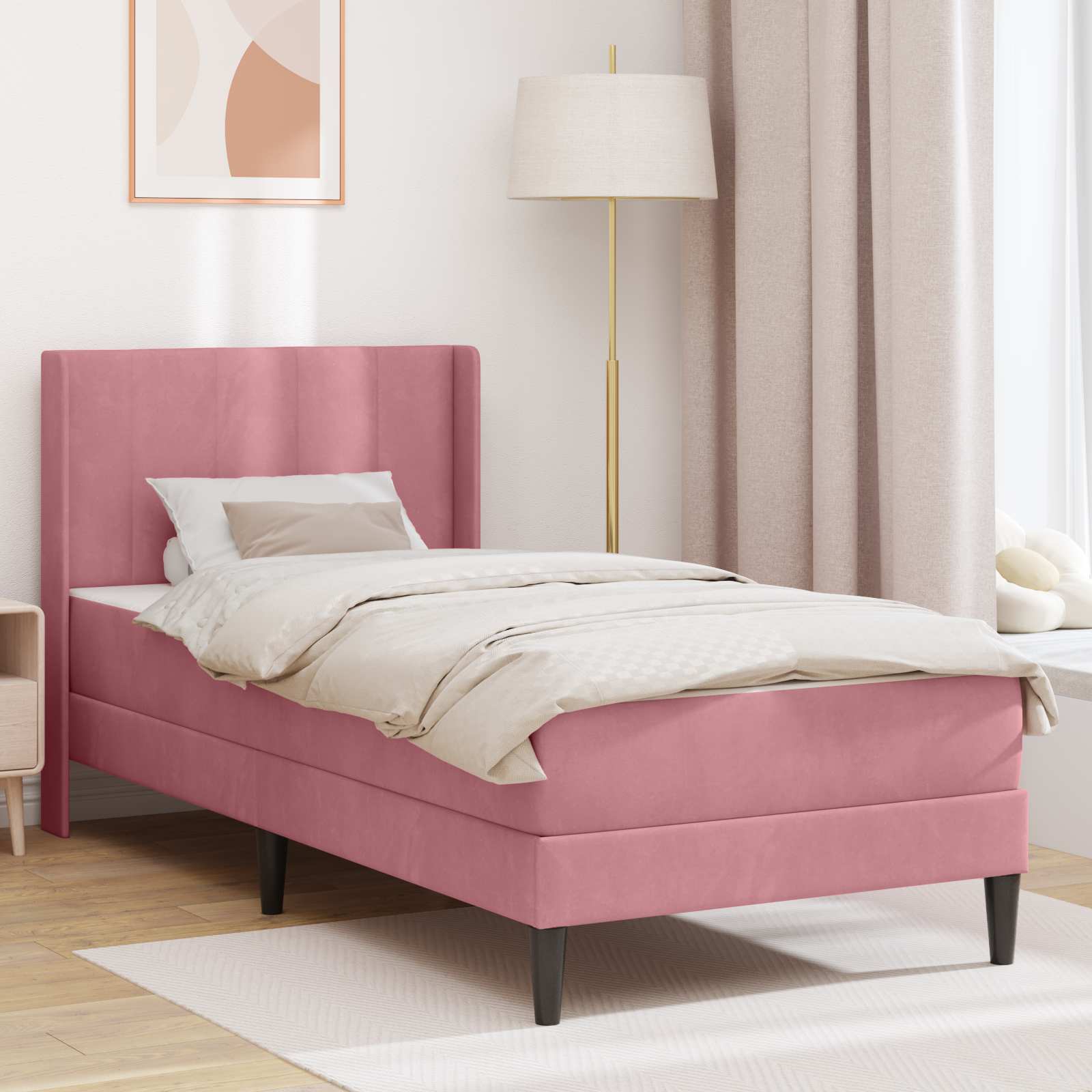 Cadre de lit avec matelas Rose 90 x 190 cm Velours