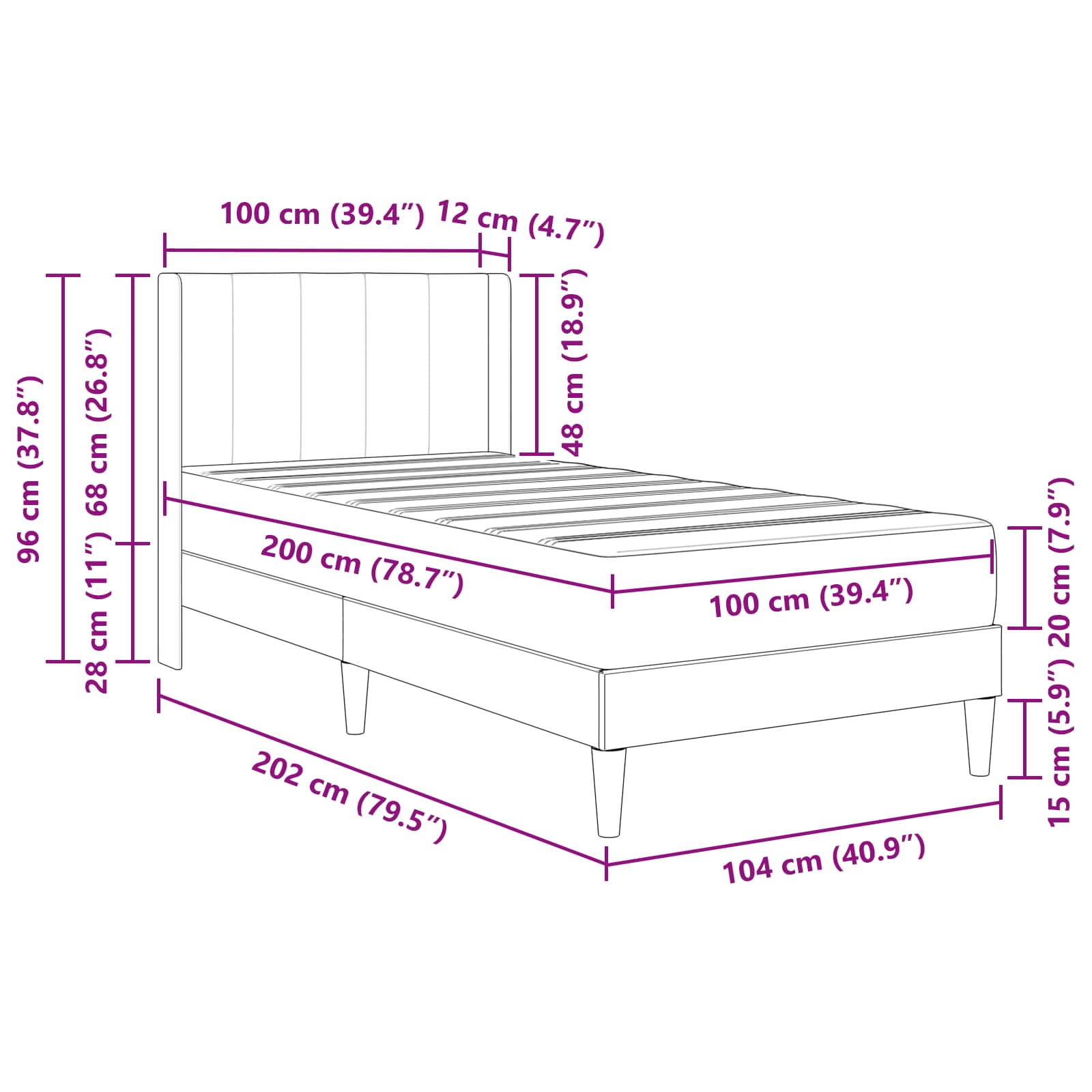 Cadre de lit avec matelas Gris foncé 100 x 200 cm Velours - XIOS