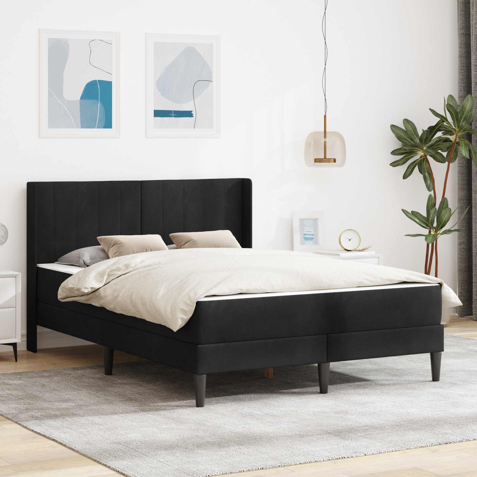 Cadre de lit avec matelas Noir 120 x 190 cm Velours - XIOS