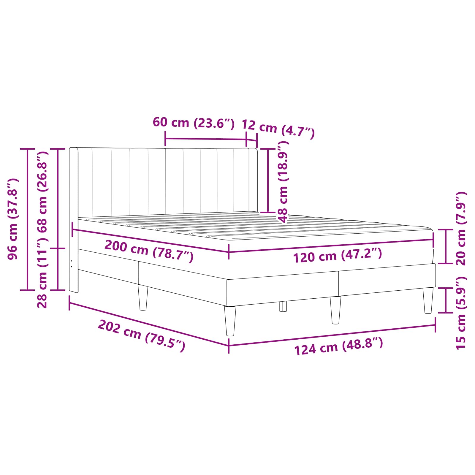 Cadre de lit avec matelas Rose 120 x 200 cm Velours - XIOS