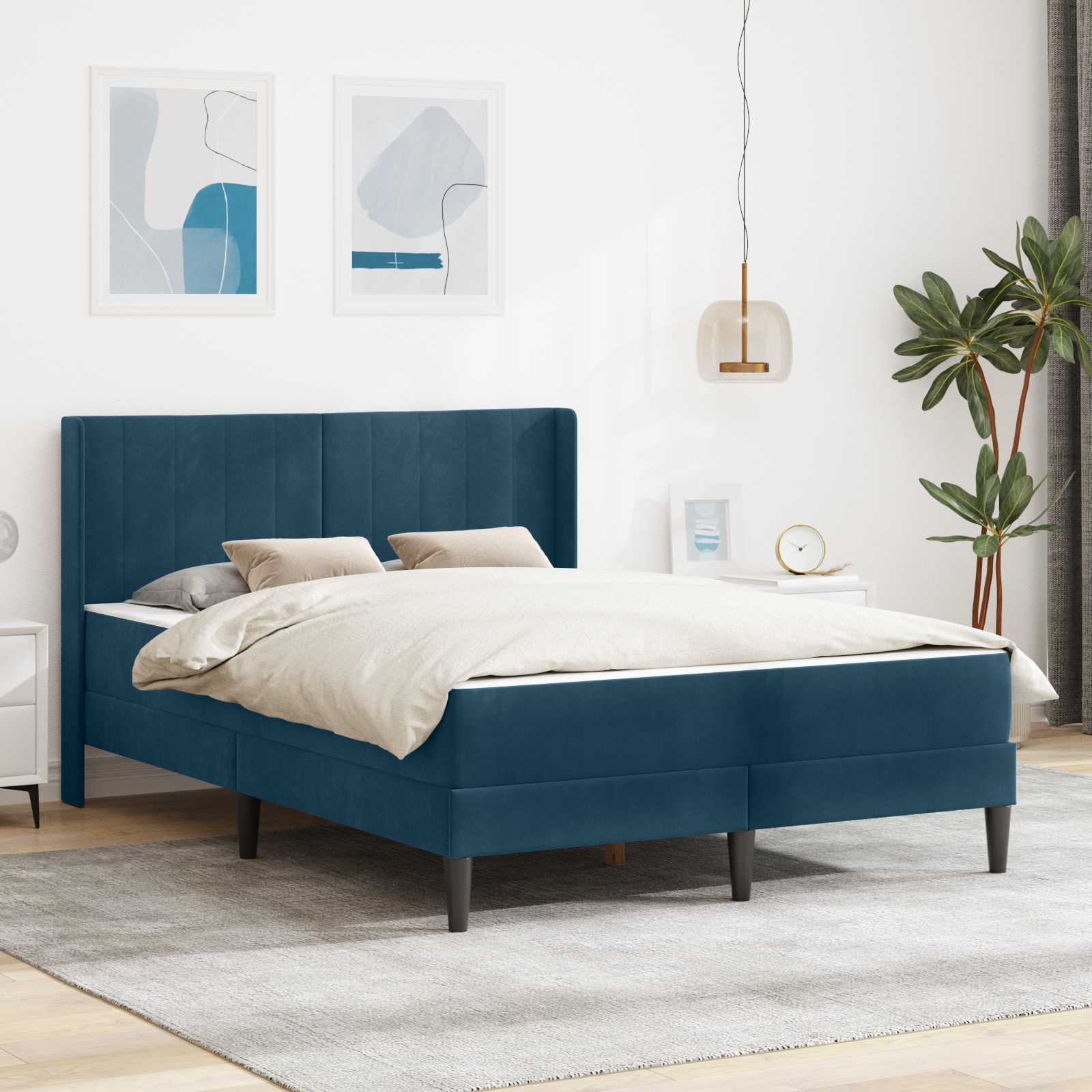 Cadre de lit avec matelas Bleu 160 x 200 cm Velours - XIOS