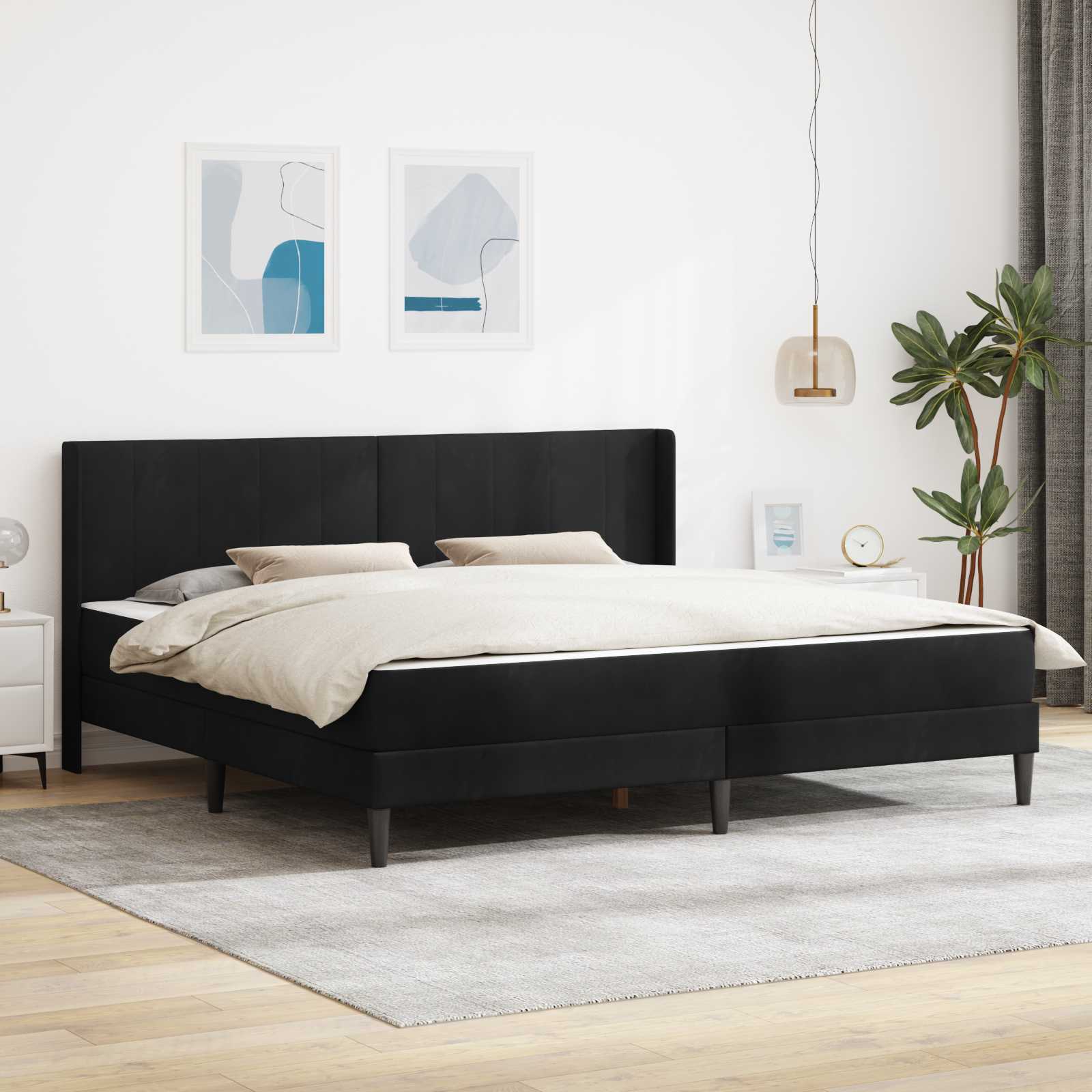 Cadre de lit avec matelas Noir 180 x 200 cm Velours - XIOS