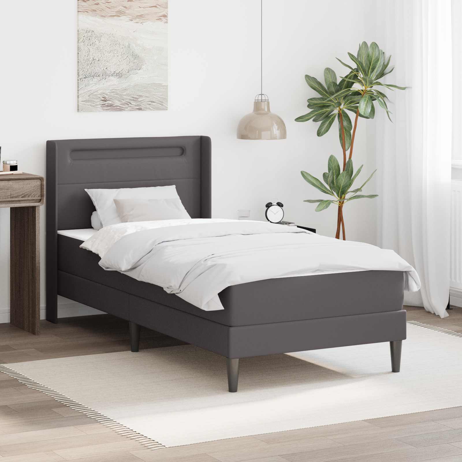 Cadre de lit avec matelas Gris 90 x 200 cm Simili cuir - XIOS