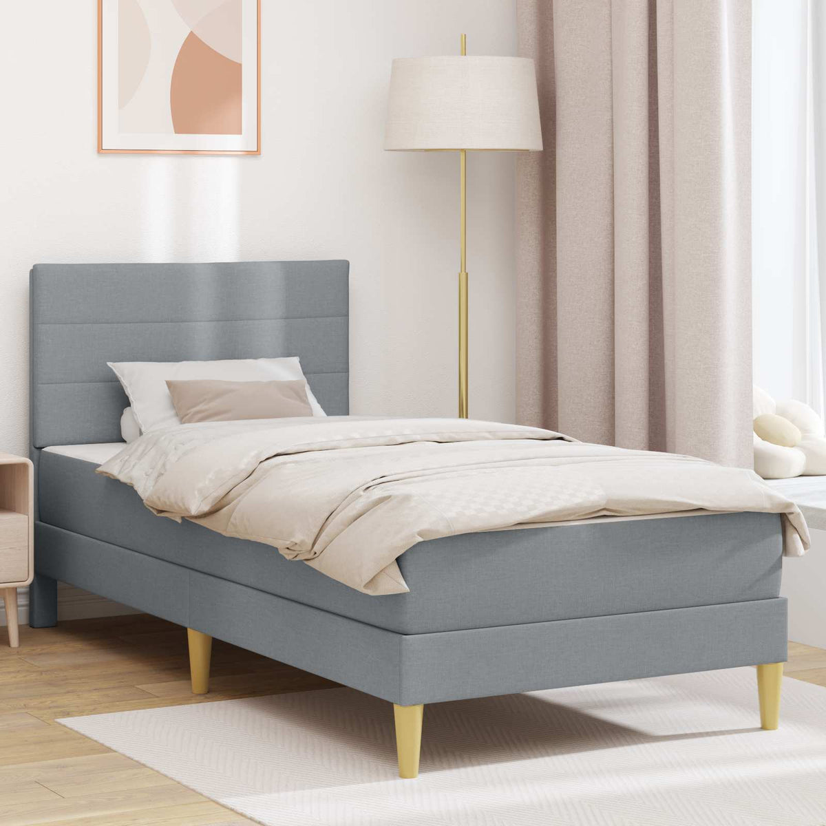 Cadre de lit avec matelas Gris clair 90 x 190 cm Polyester