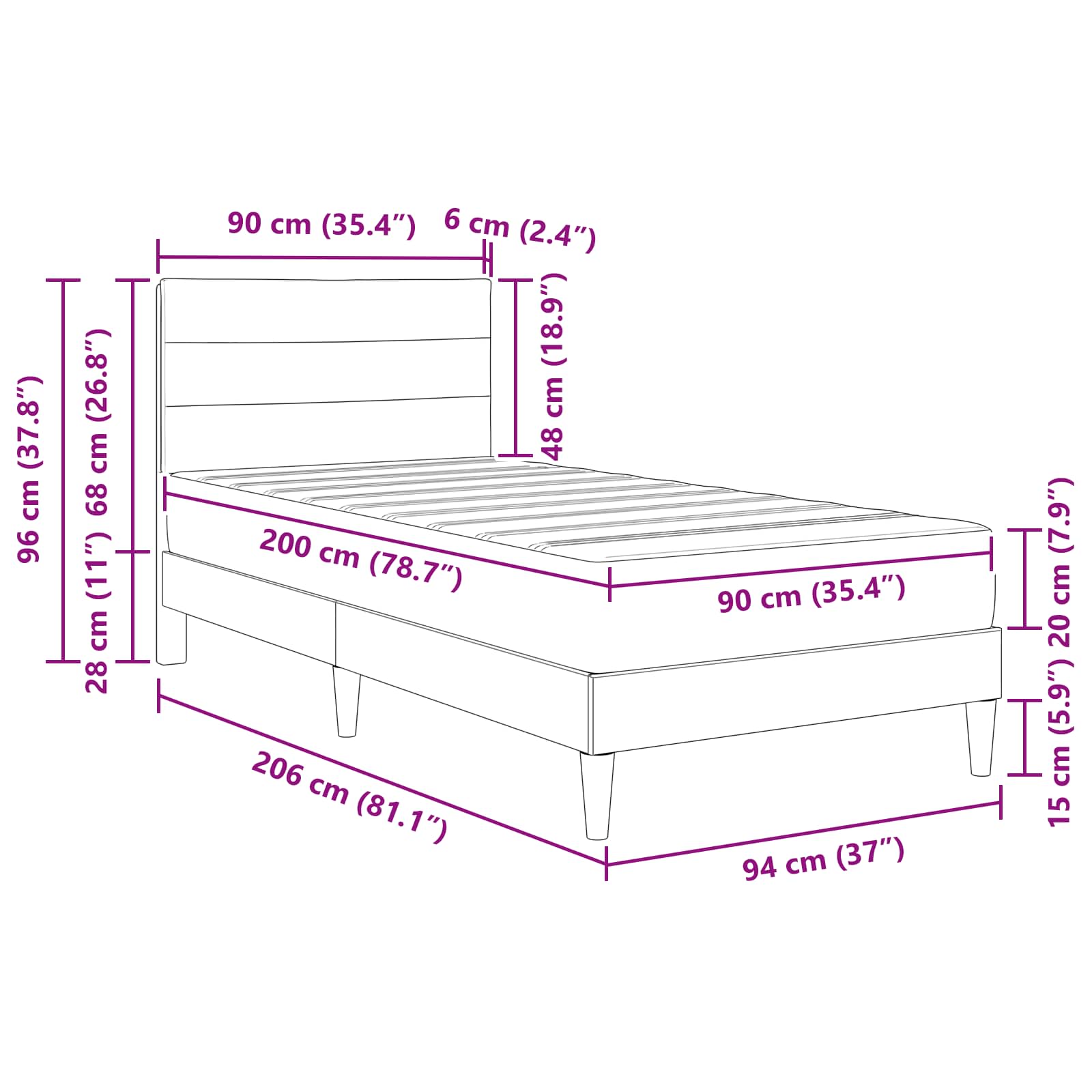 Cadre de lit Taupe 90 x 200 cm Polyester - XIOS