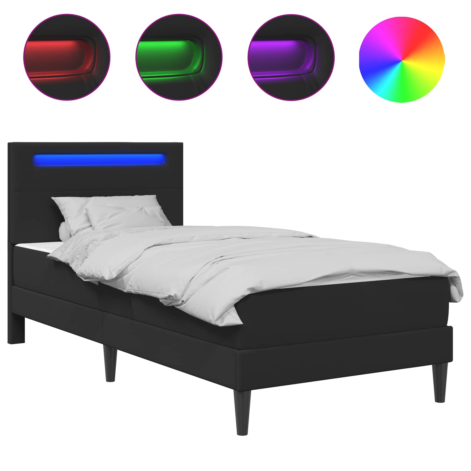 Cadre de lit avec bandes LED Noir 80 x 200 cm Simili cuir - XIOS