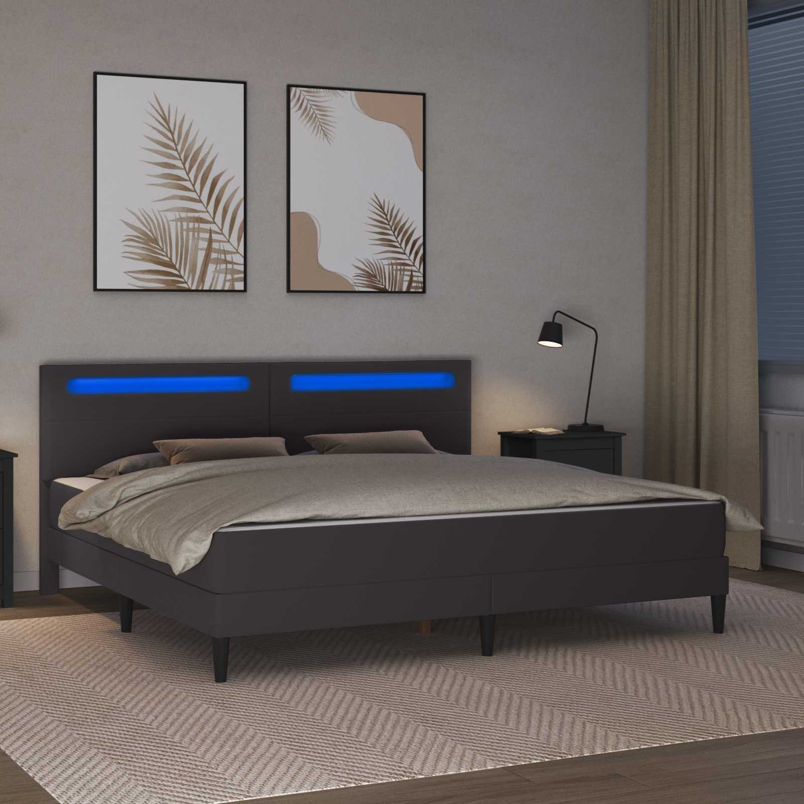 Cadre de lit avec bandes LED Gris 180 x 200 cm Simili cuir - XIOS