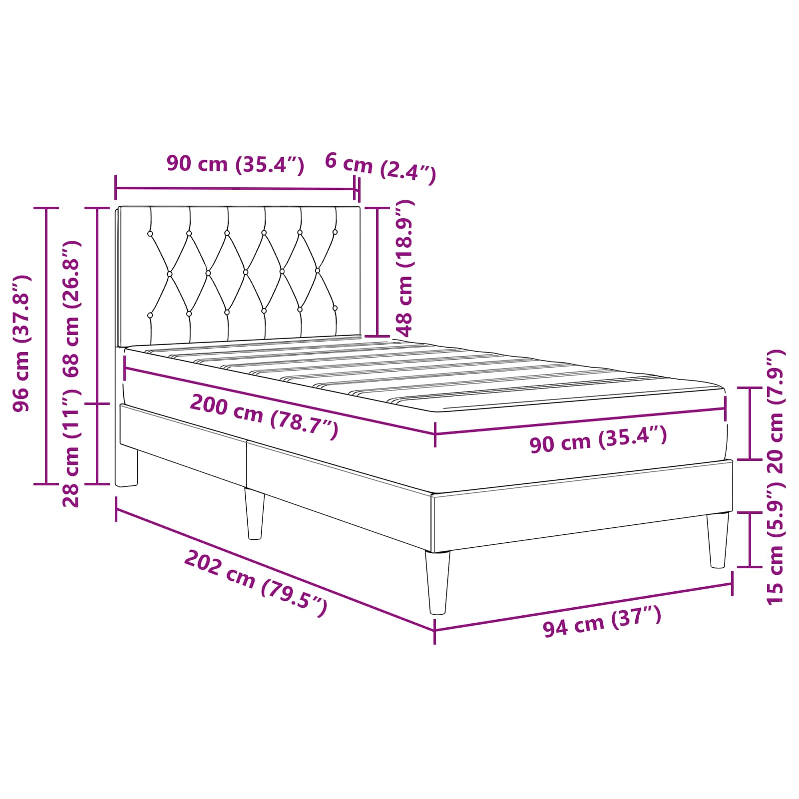 Cadre de lit avec matelas Vert foncé 90 x 200 cm Velours - XIOS
