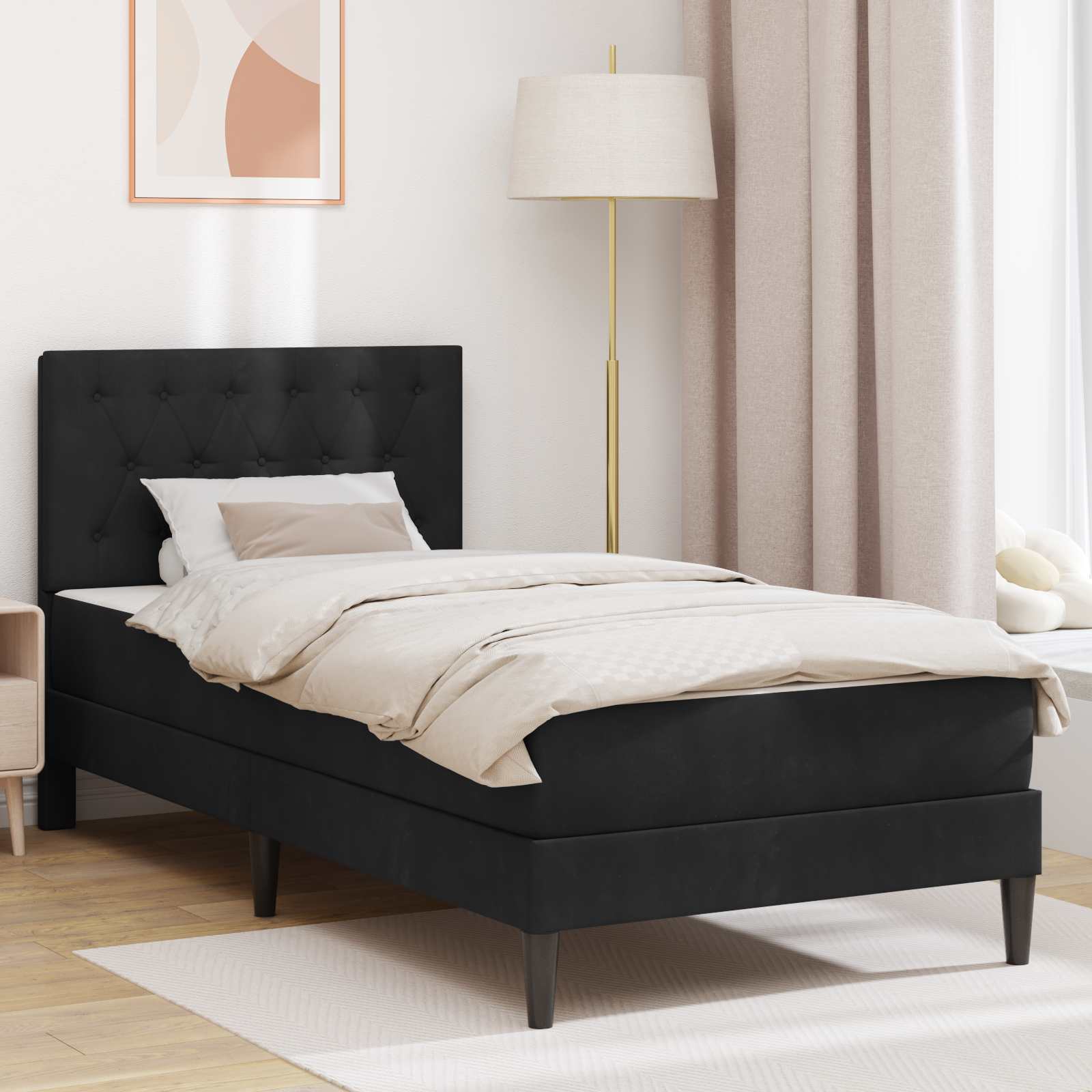 Cadre de lit avec matelas Noir 90 x 200 cm Velours