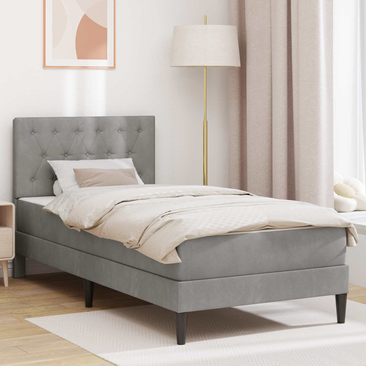 Cadre de lit avec matelas Gris clair 100 x 200 cm Velours - XIOS