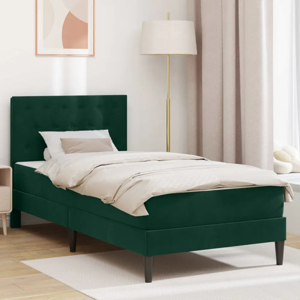 Cadre de lit avec matelas Vert foncé 100 x 200 cm Velours - XIOS