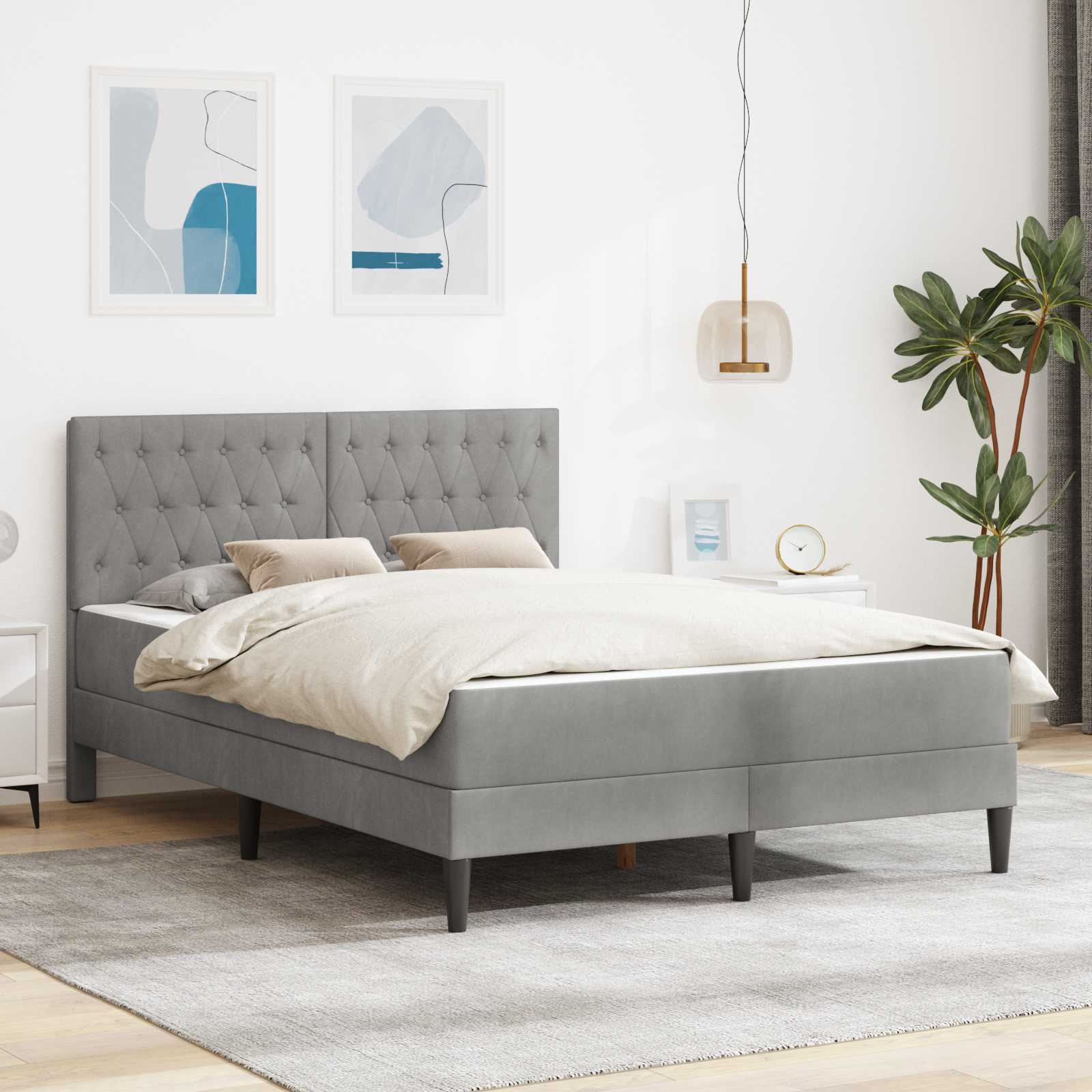 Cadre de lit avec matelas Gris clair 120 x 190 cm Velours - XIOS