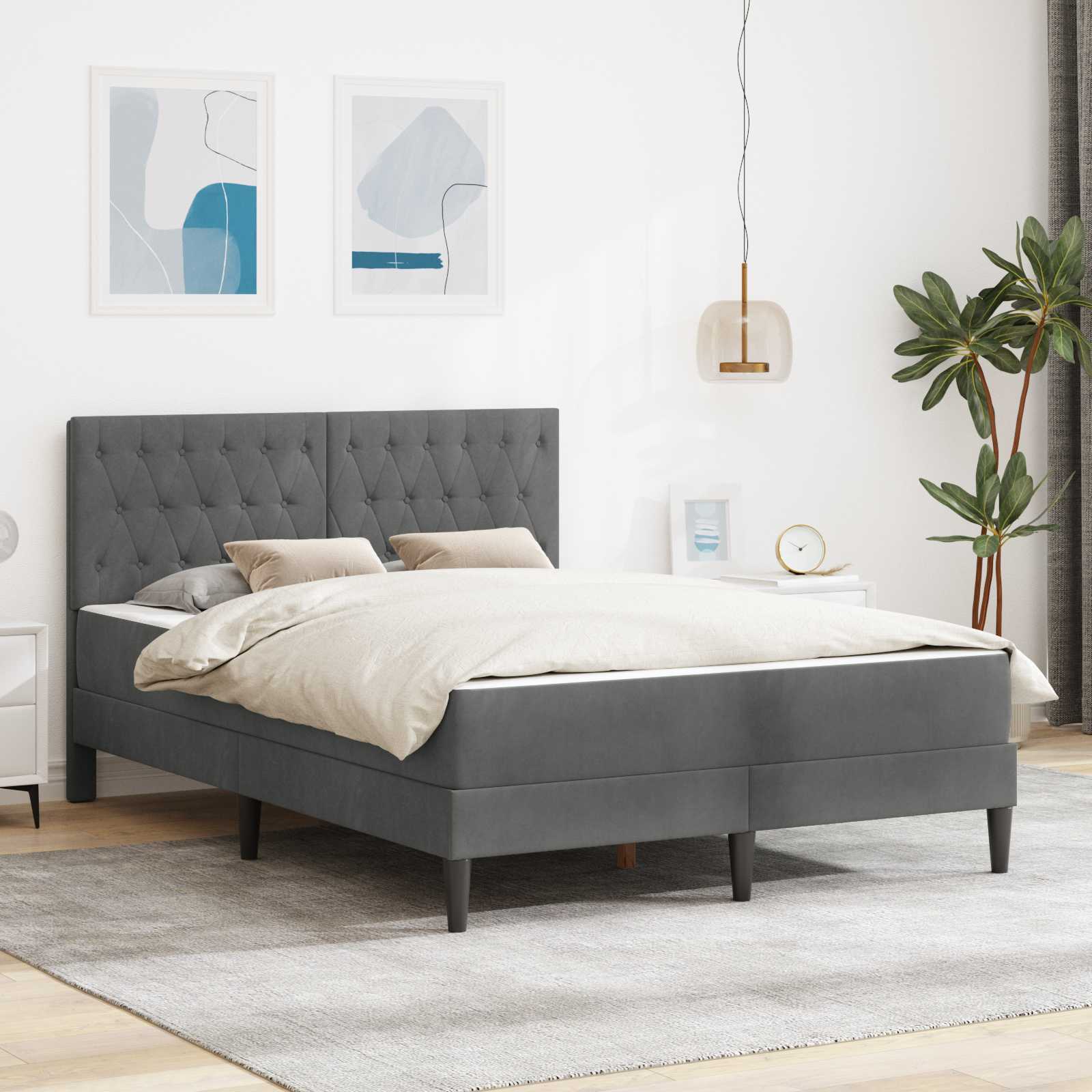 Cadre de lit avec matelas Gris foncé 120 x 190 cm Velours - XIOS