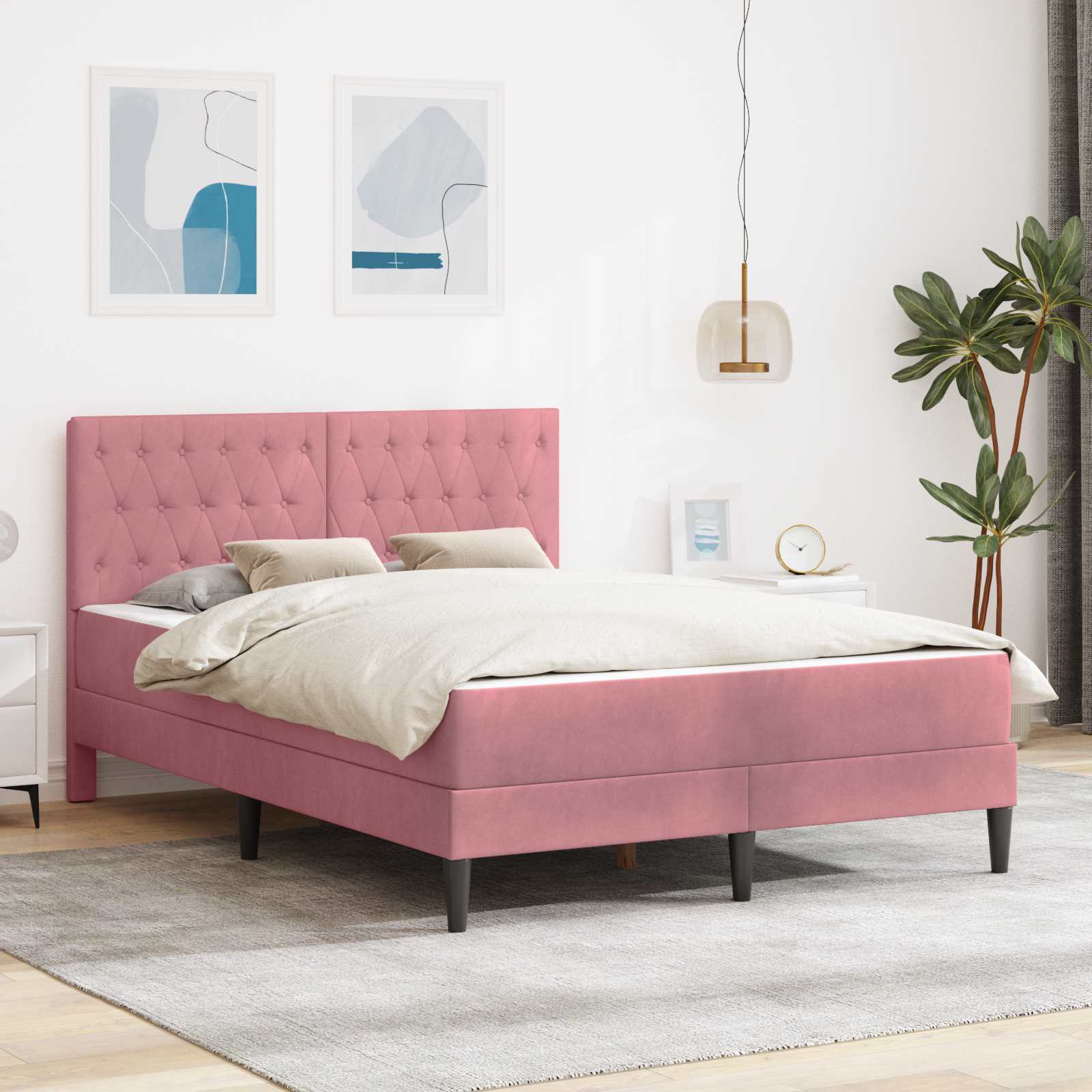 Cadre de lit avec matelas vidaXL Rose Rose 120 x 190 cm Velours - XIOS