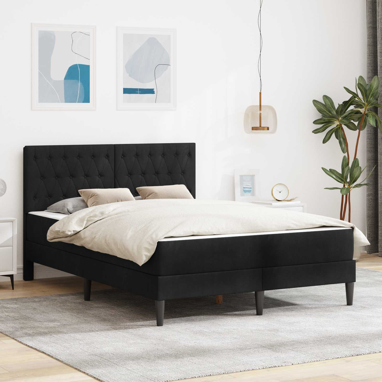 Cadre de lit avec matelas vidaXL Noir Noir 120 x 190 cm Velours - XIOS