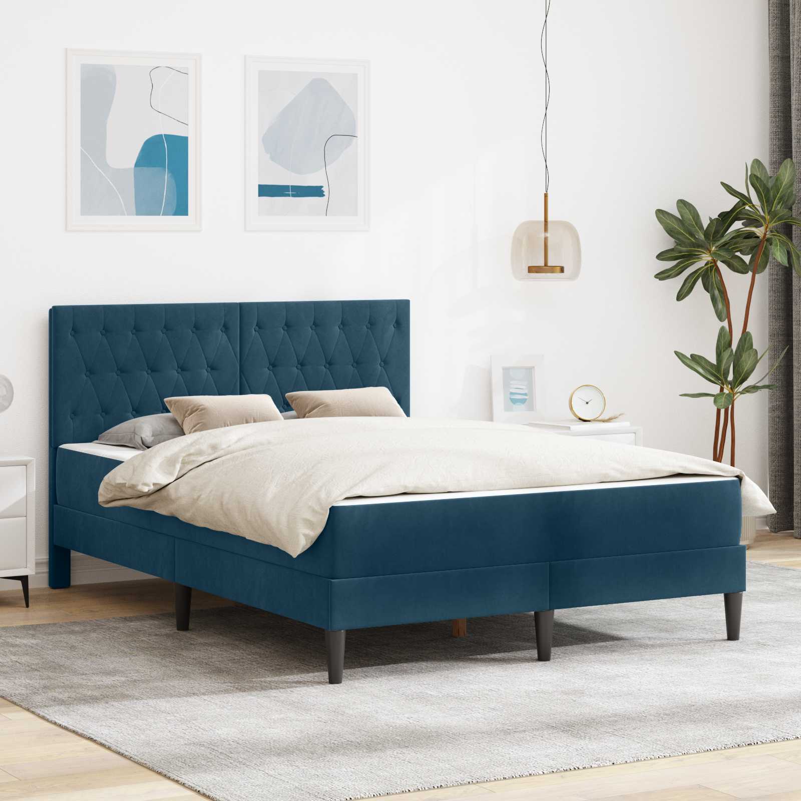 Cadre de lit avec matelas vidaXL Bleu Bleu 120 x 190 cm Velours - XIOS