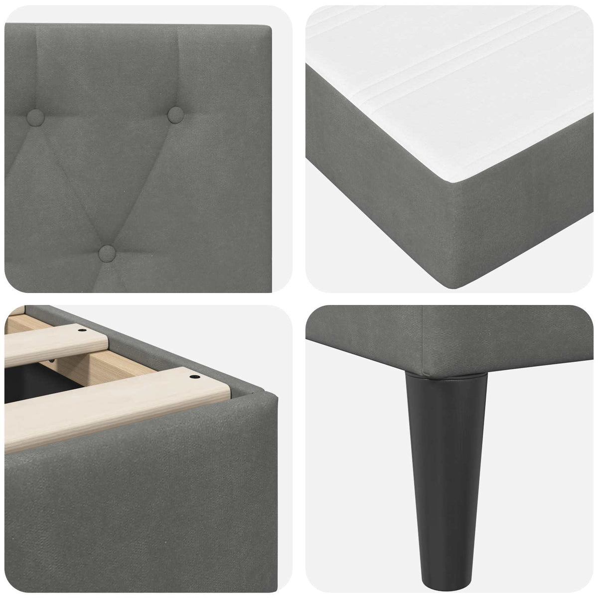 Cadre de lit avec matelas Gris foncé 140 x 190 cm Velours