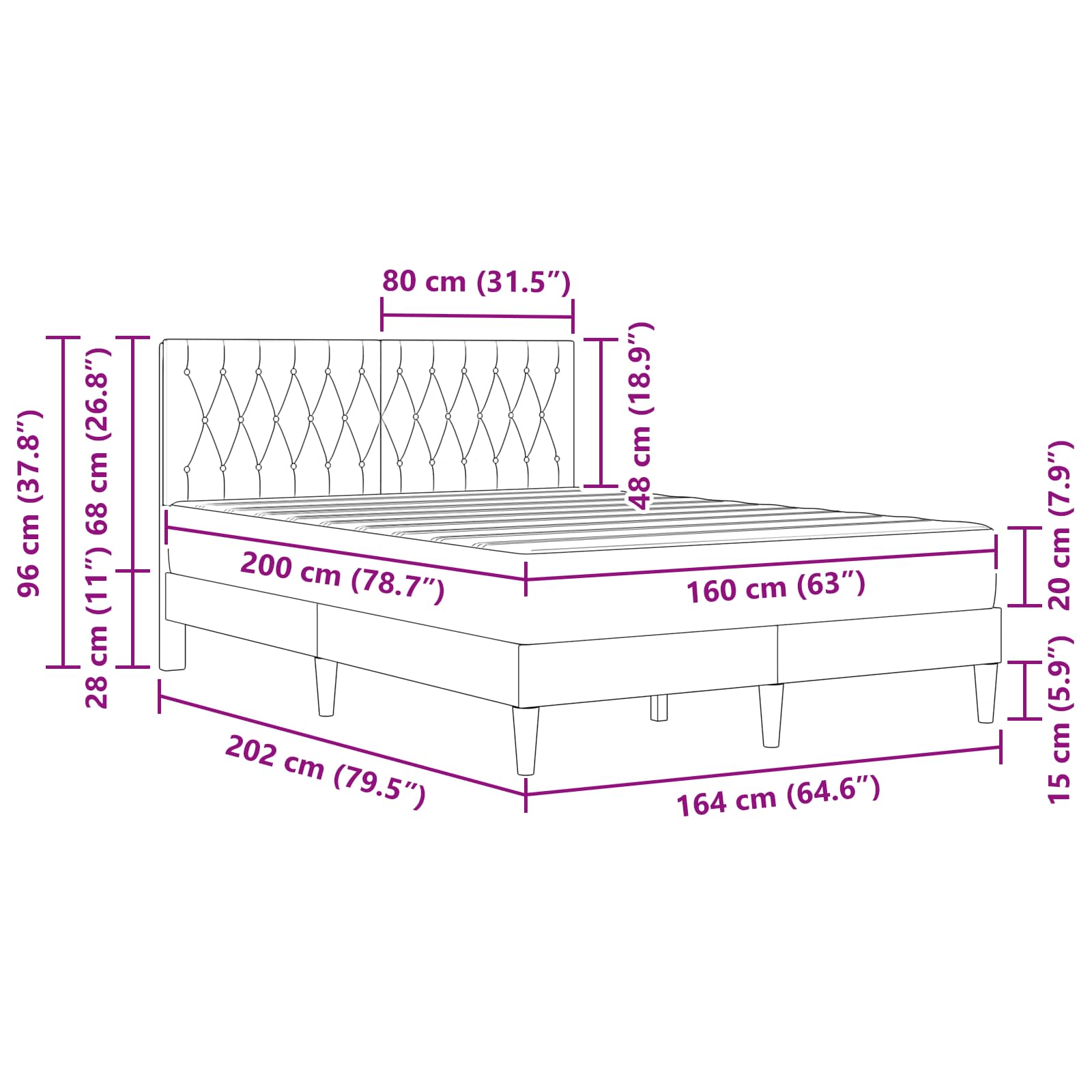 Cadre de lit avec matelas Vert foncé 160 x 200 cm Velours - XIOS