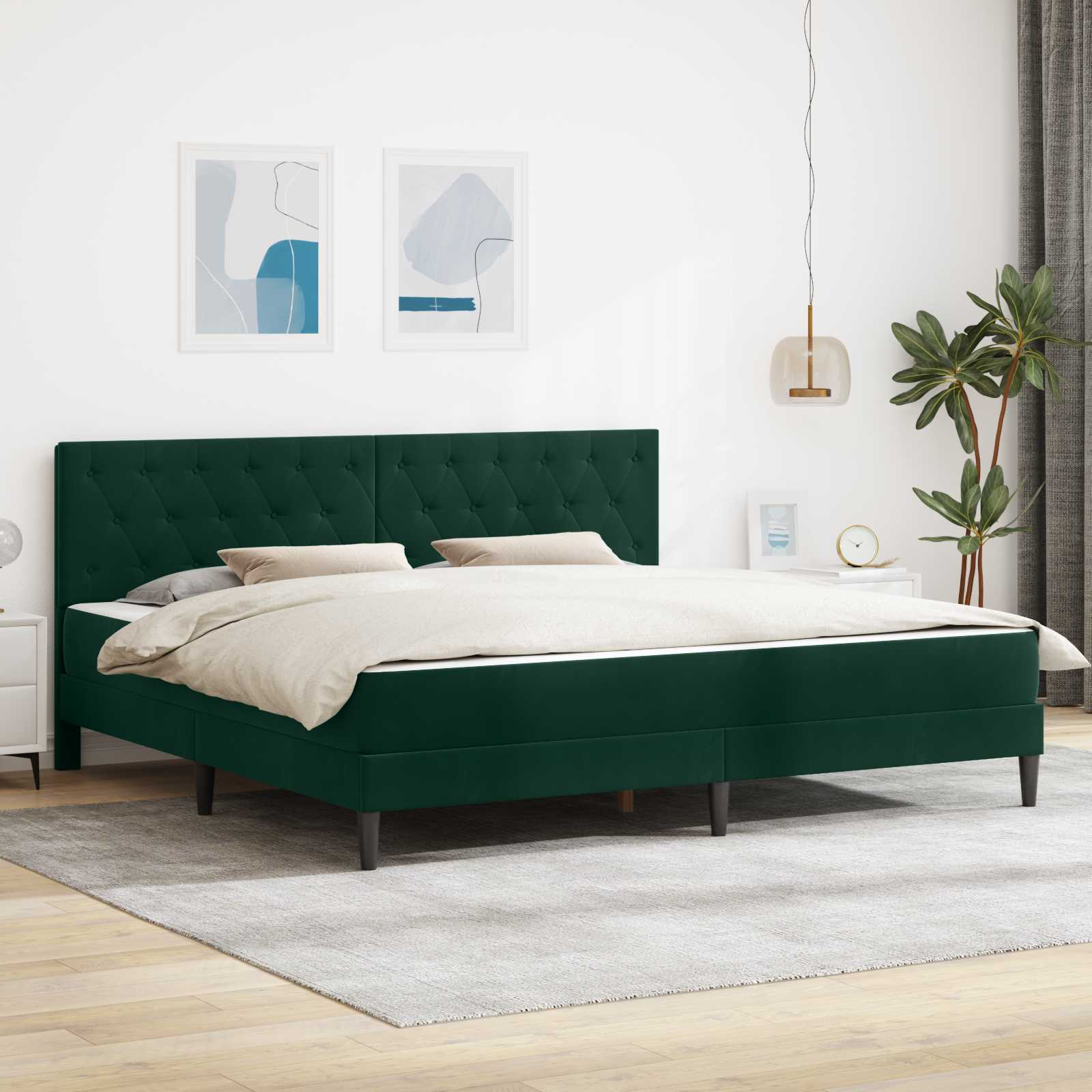 Cadre de lit avec matelas Vert foncé 180 x 200 cm Velours - XIOS