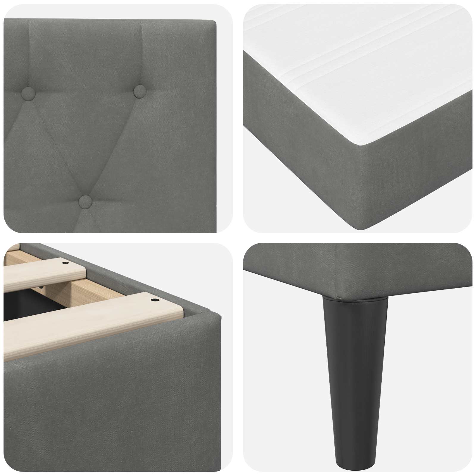 Cadre de lit avec matelas Gris foncé 200 x 200 cm Velours - XIOS