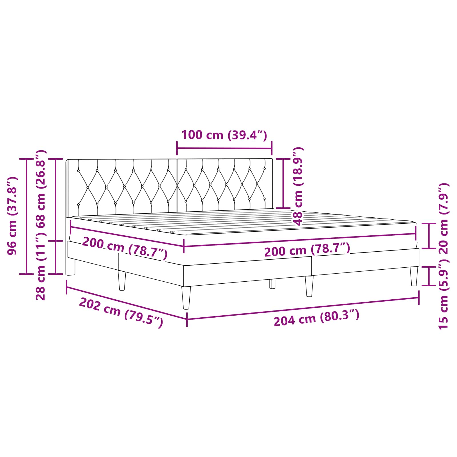 Cadre de lit avec matelas Gris foncé 200 x 200 cm Velours - XIOS