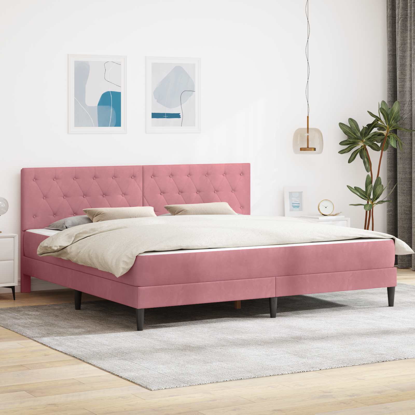 Cadre de lit avec matelas Rose 200 x 200 cm Velours - XIOS