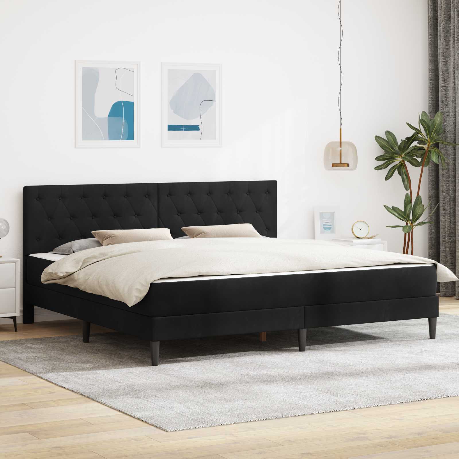 Cadre de lit avec matelas Noir 200 x 200 cm Velours - XIOS