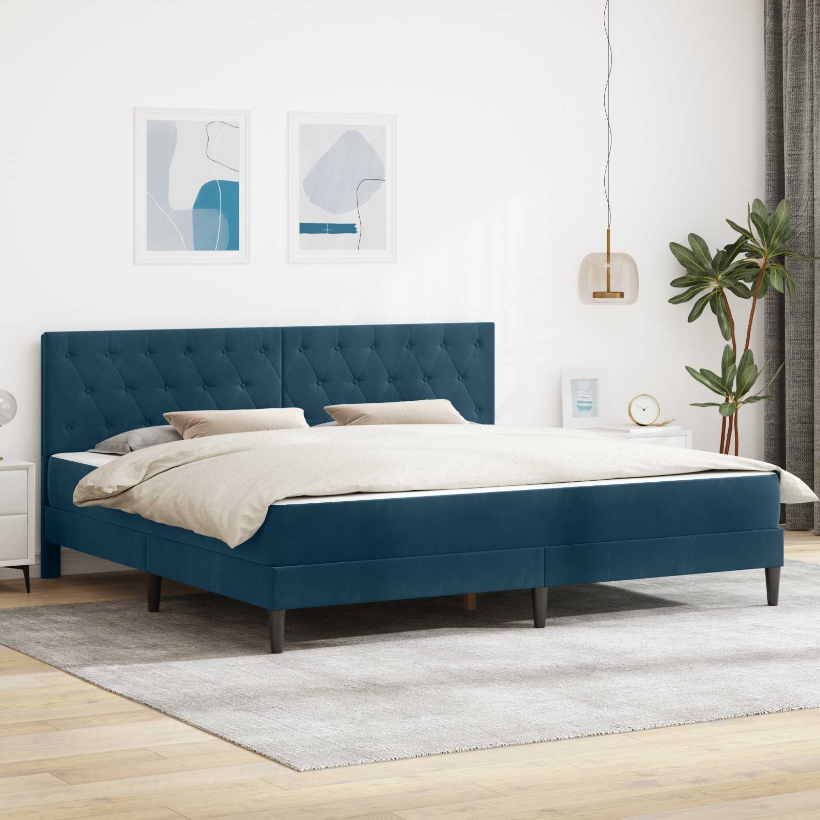 Cadre de lit avec matelas Bleu 200 x 200 cm Velours - XIOS