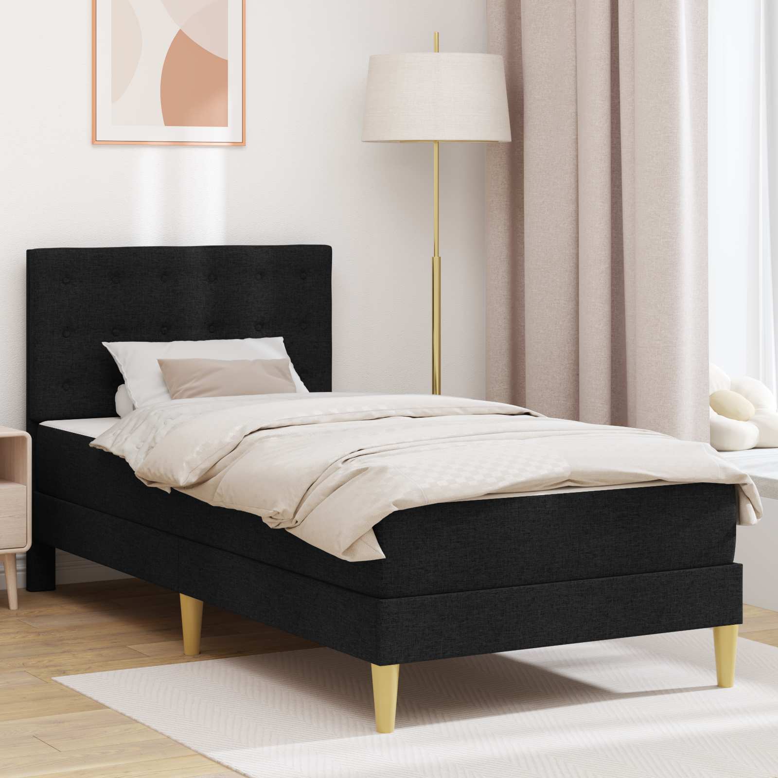 Cadre de lit avec matelas Noir 80 x 200 cm Tissu - XIOS