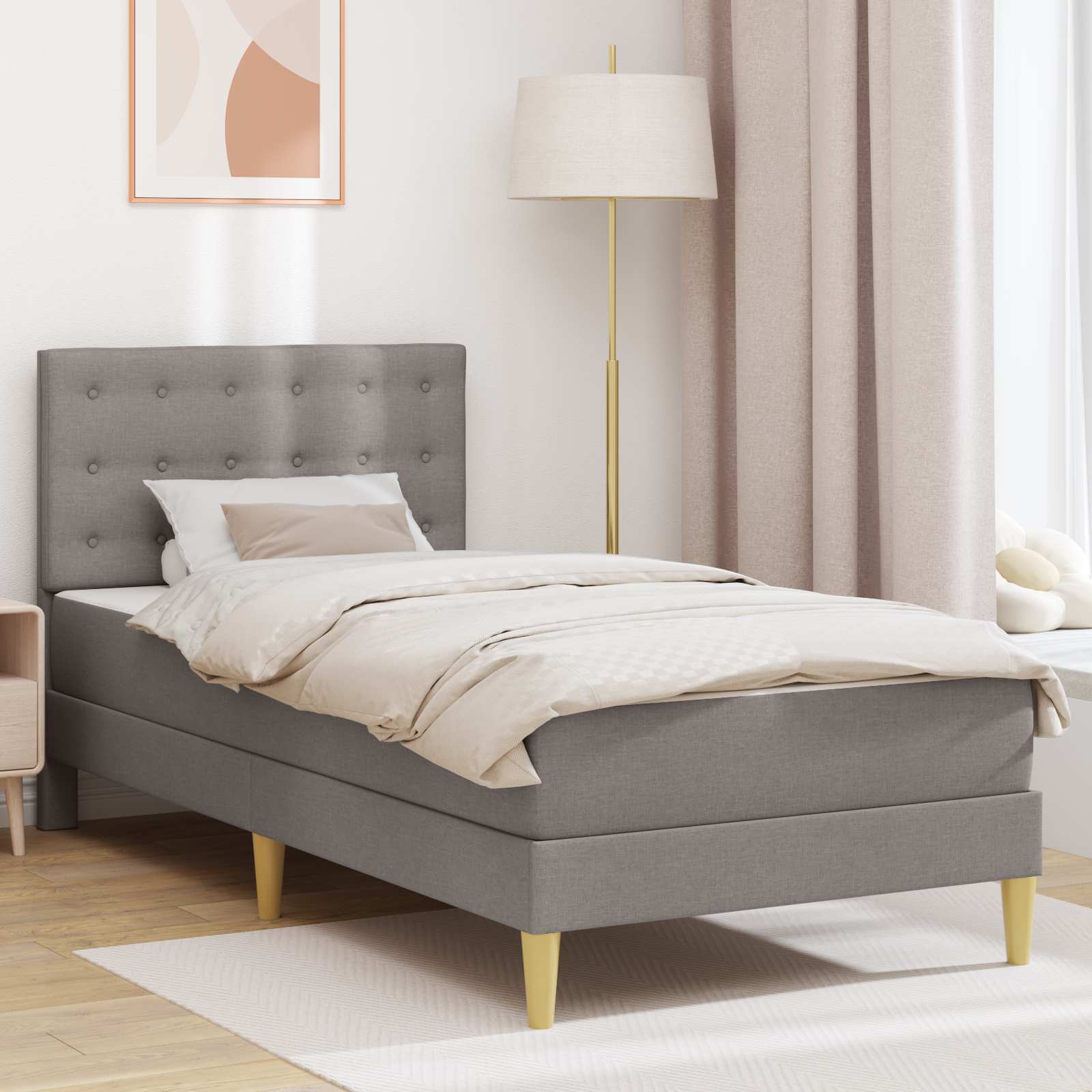 Cadre de lit avec matelas Taupe 90 x 190 cm Tissu - XIOS