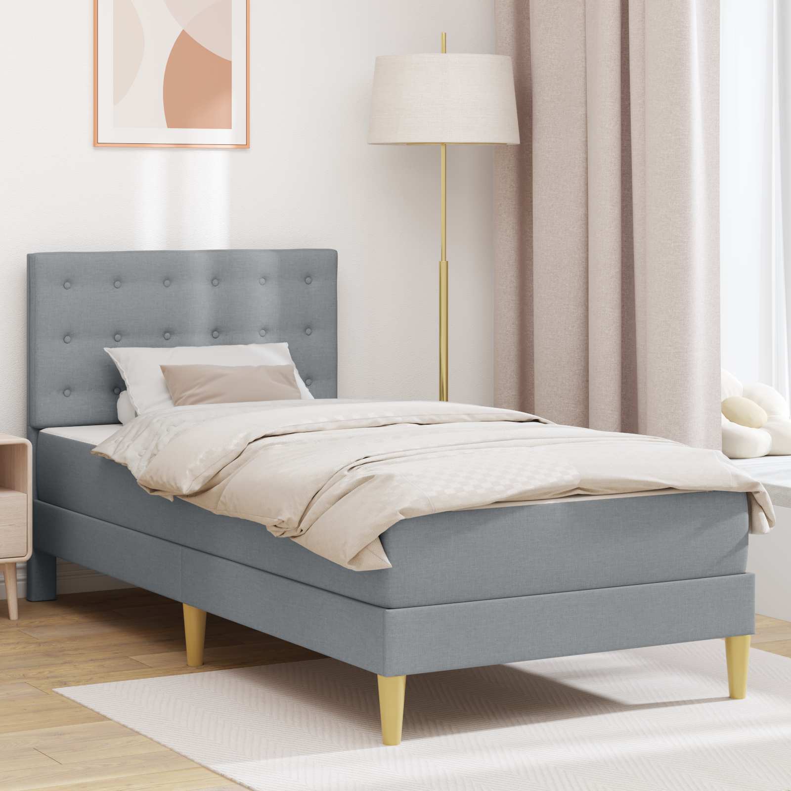 Cadre de lit avec matelas Gris clair 90 x 200 cm Tissu - XIOS