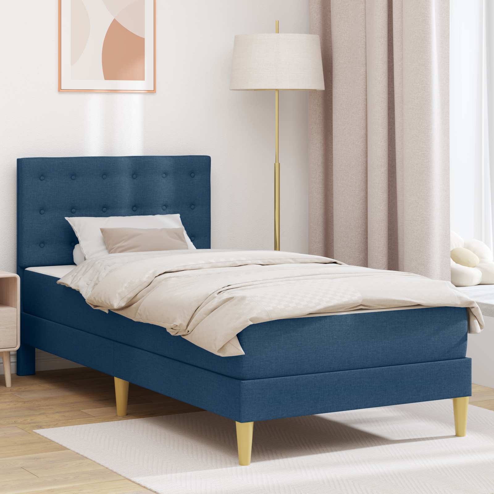 Cadre de lit avec matelas Bleu 100 x 200 cm Tissu - XIOS