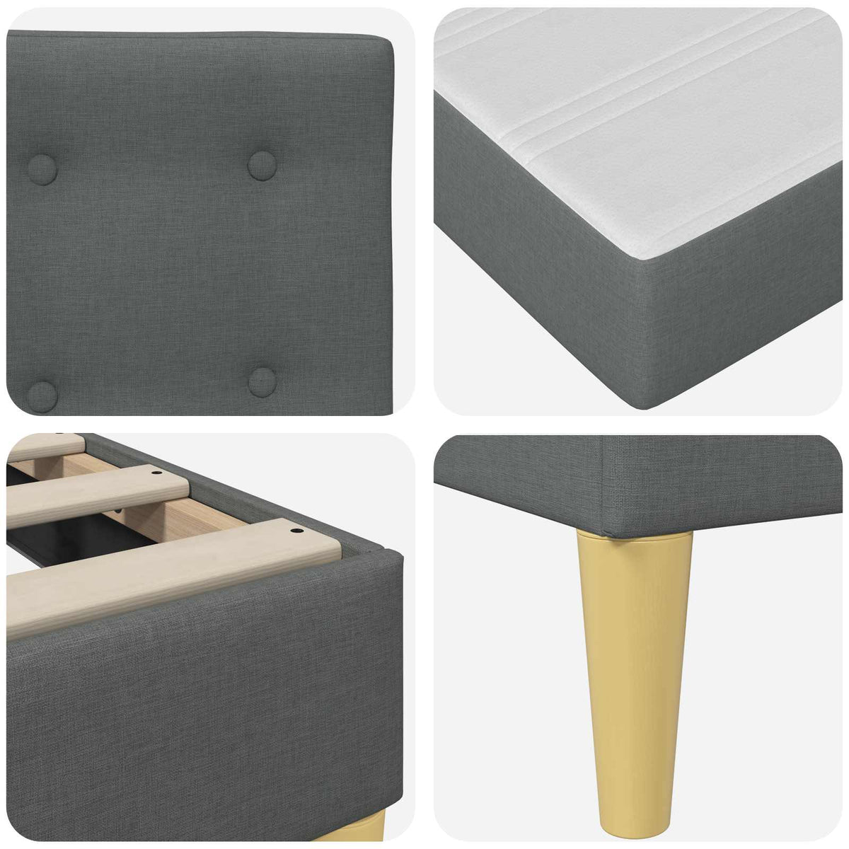Cadre de lit avec matelas Gris foncé 120 x 190 cm Tissu