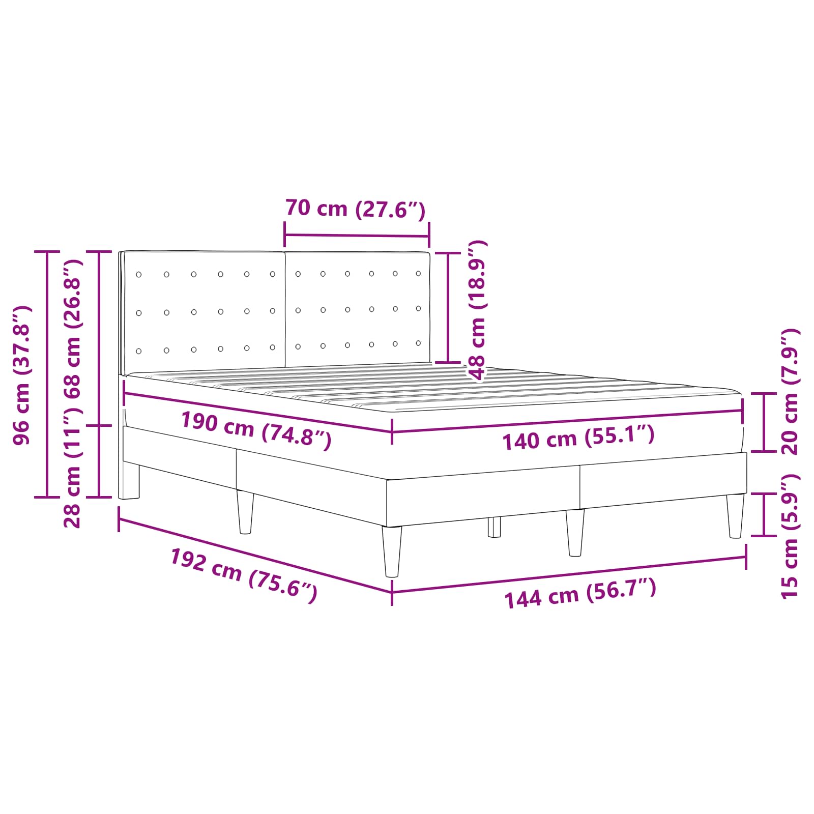Cadre de lit avec matelas Bleu 140 x 190 cm Tissu - XIOS