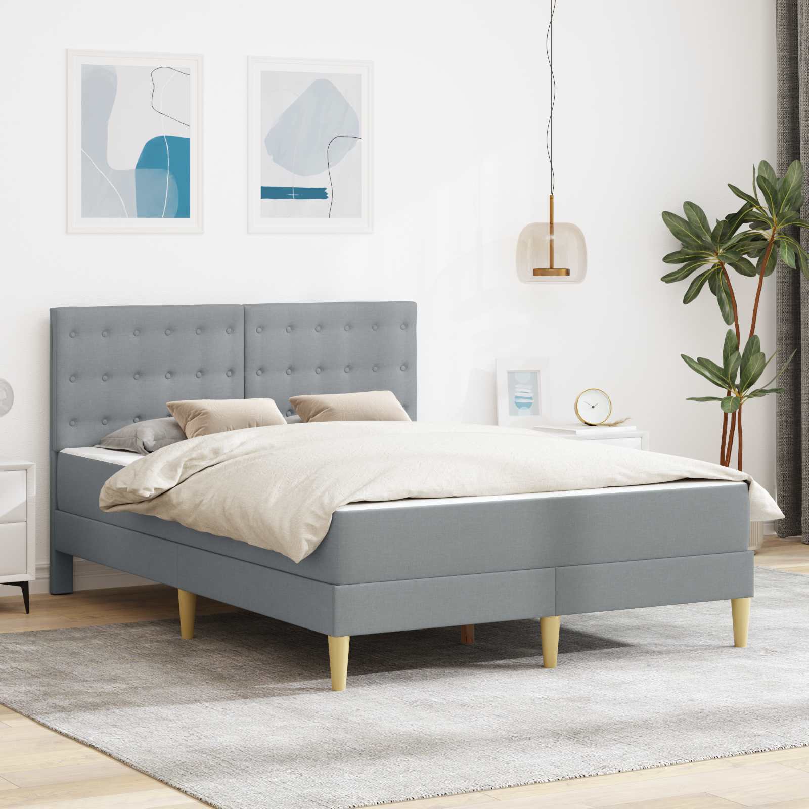 Cadre de lit avec matelas Gris clair 140 x 200 cm Tissu - XIOS