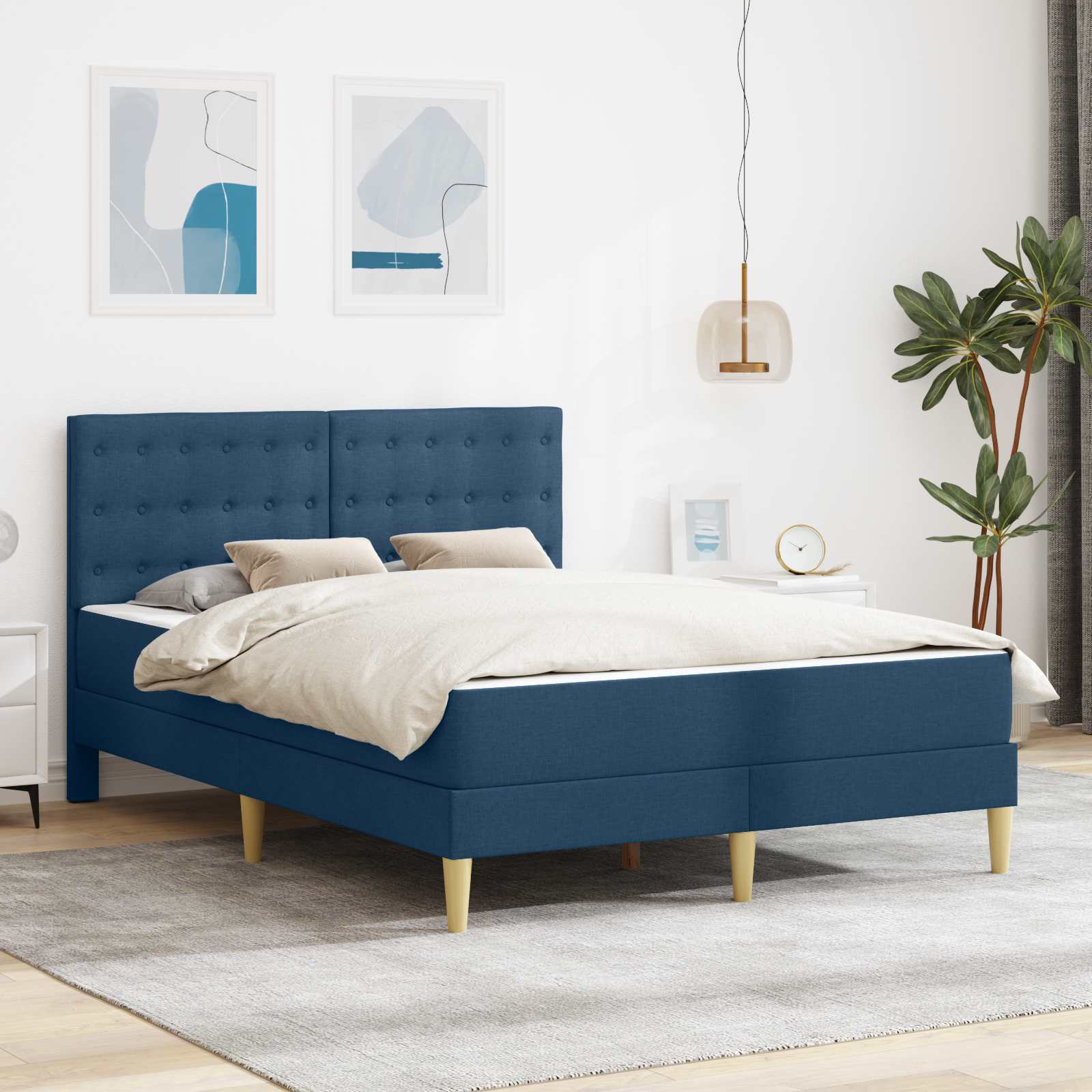 Cadre de lit avec matelas Bleu 140 x 200 cm Tissu - XIOS