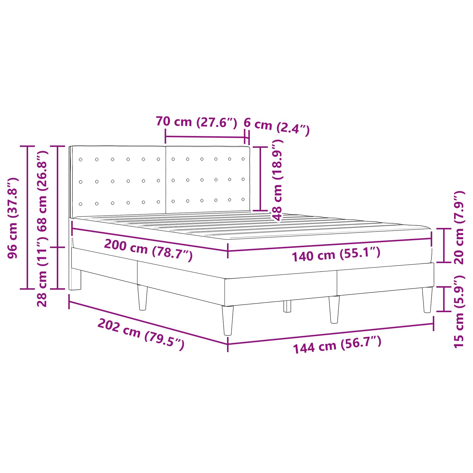 Cadre de lit avec matelas Bleu 140 x 200 cm Tissu - XIOS