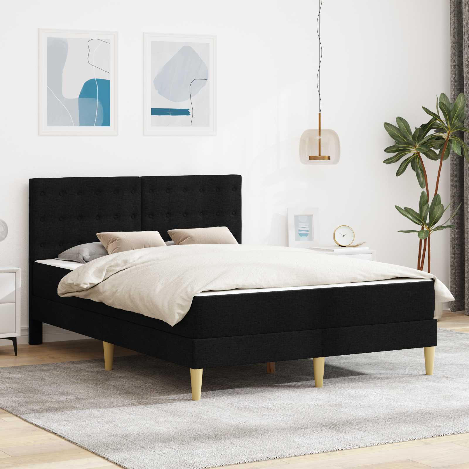 Cadre de lit avec matelas Noir 160 x 200 cm Tissu - XIOS