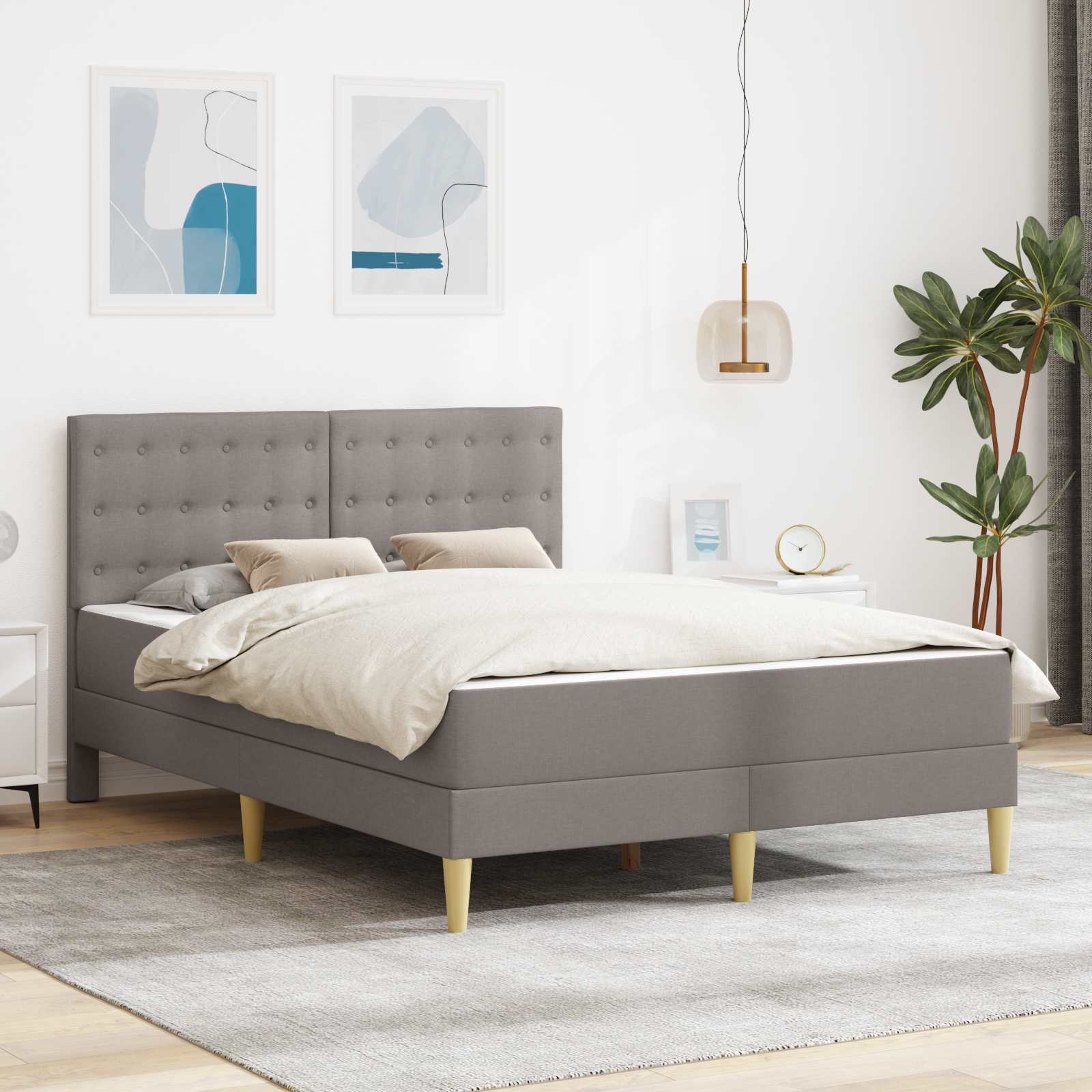 Cadre de lit avec matelas Taupe 160 x 200 cm Tissu - XIOS