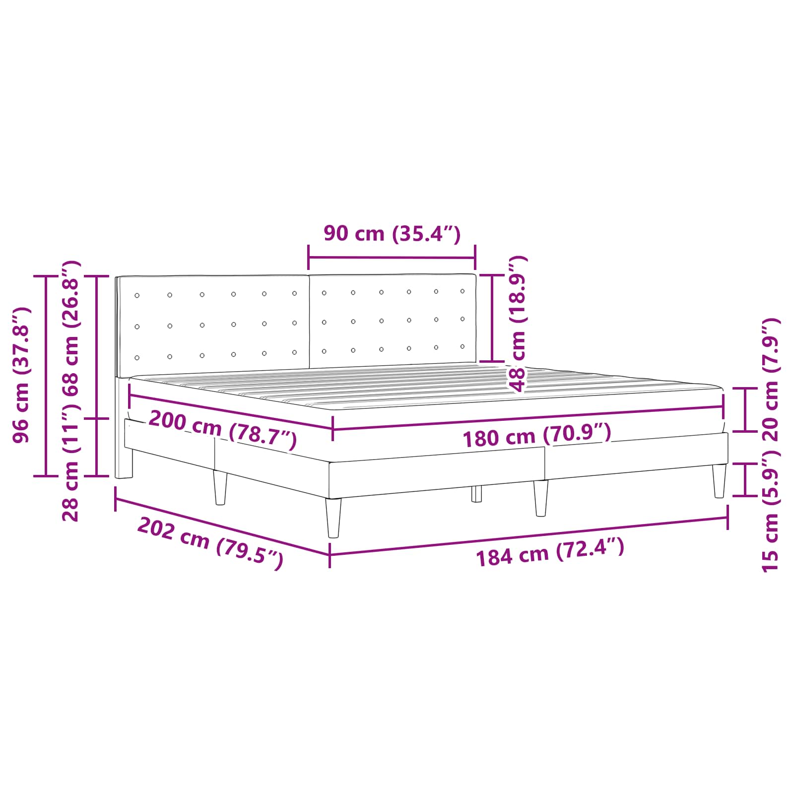Cadre de lit avec matelas Gris clair 180 x 200 cm Tissu - XIOS