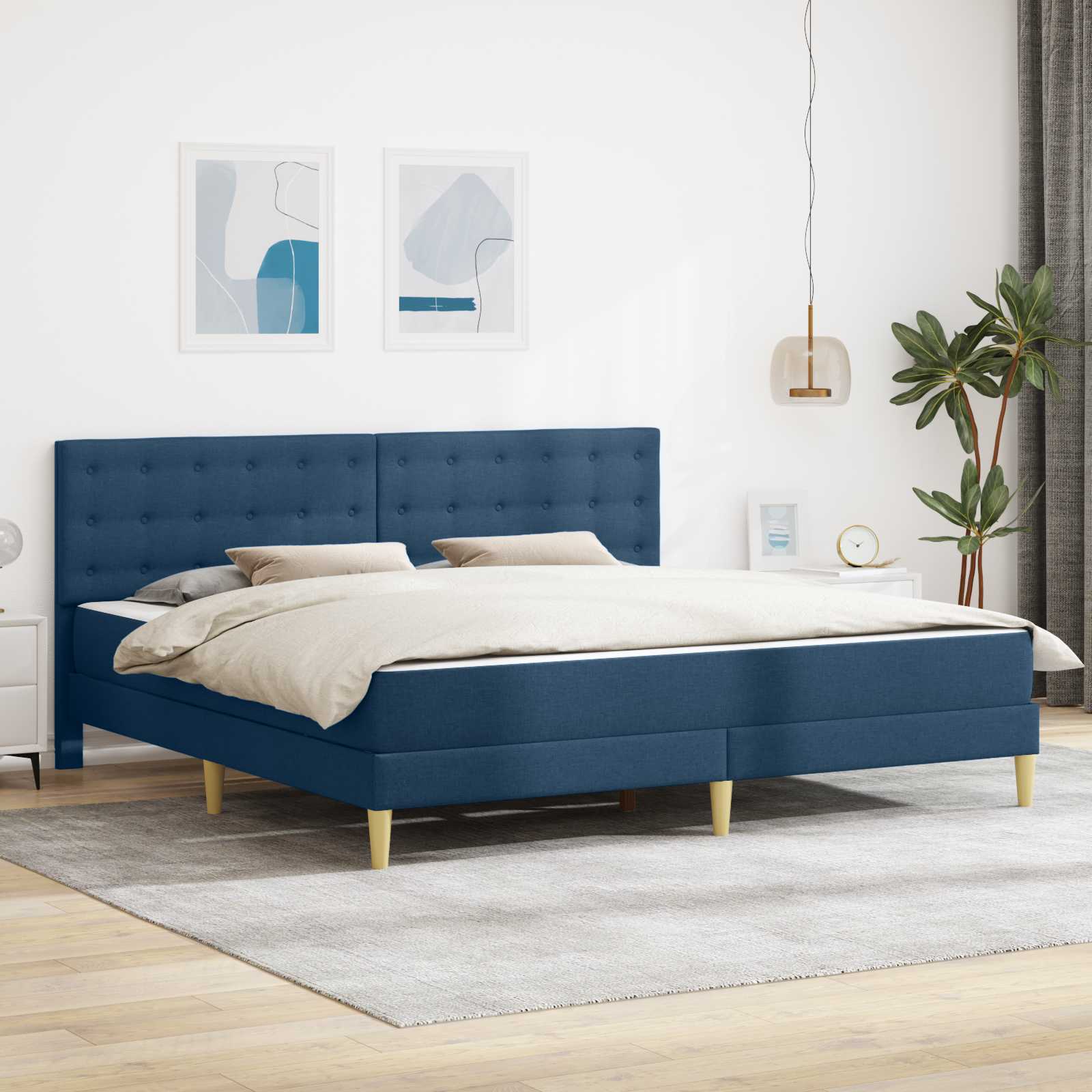 Cadre de lit avec matelas Bleu 180 x 200 cm Tissu - XIOS