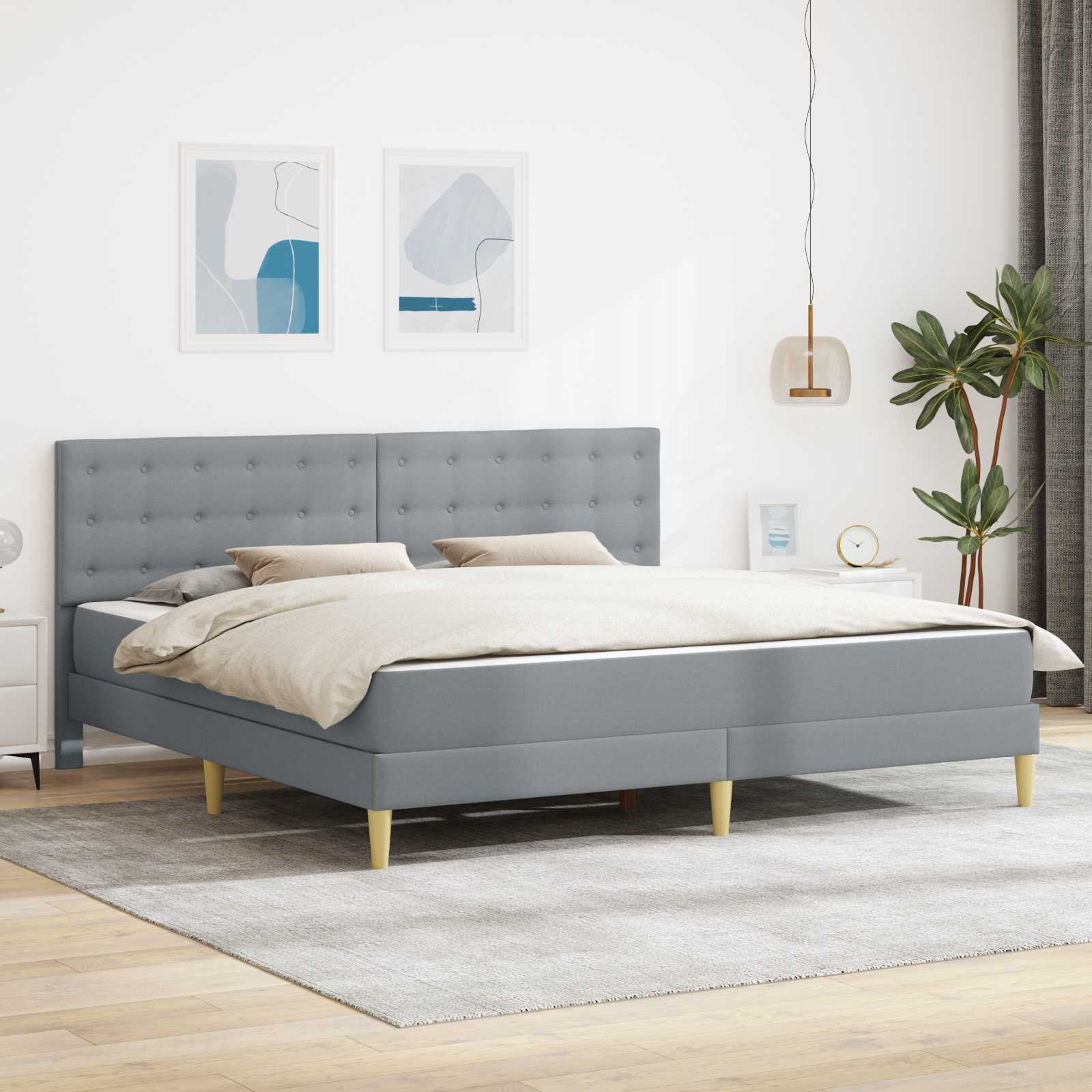 Cadre de lit avec matelas Gris clair 200 x 200 cm Tissu - XIOS