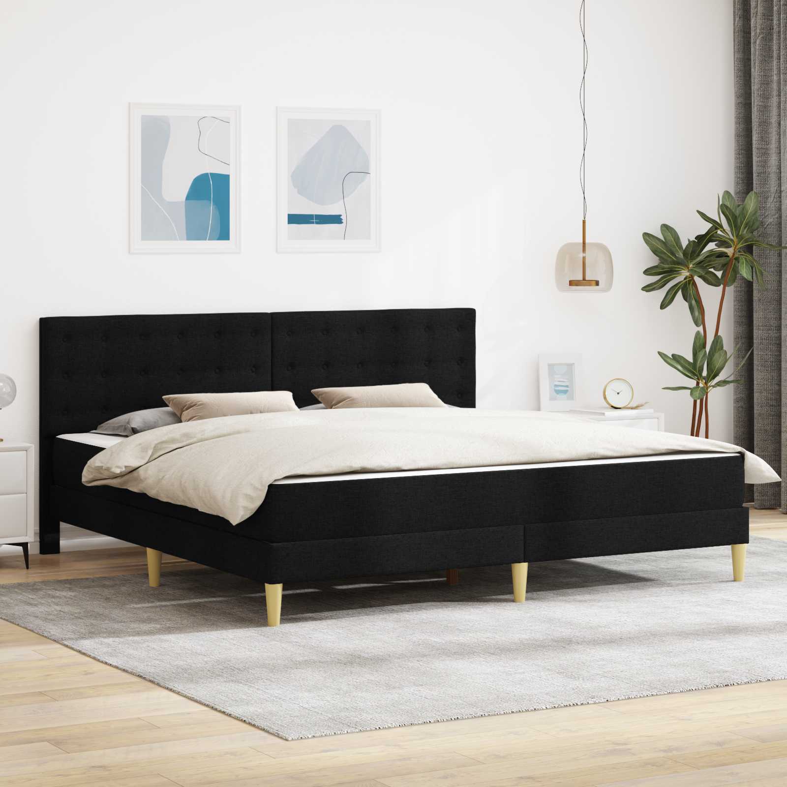 Cadre de lit avec matelas Noir 200 x 200 cm Tissu - XIOS