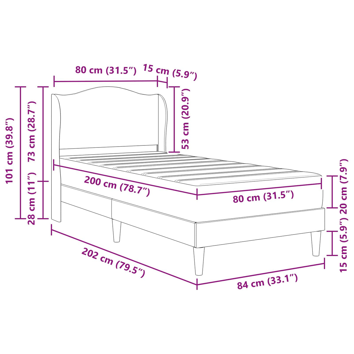Cadre de lit avec matelas Noir 80 x 200 cm Velours