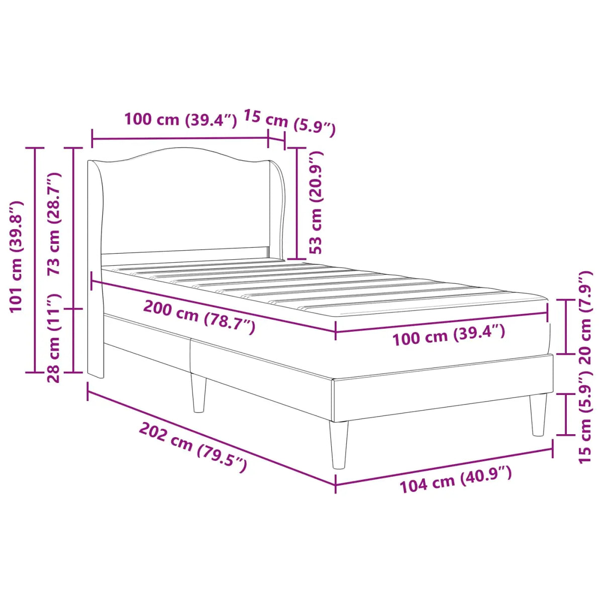 Cadre de lit avec matelas Bleu 100 x 200 cm Velours - XIOS