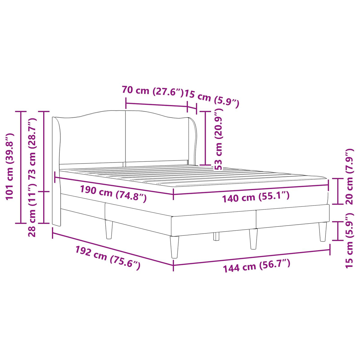 Cadre de lit avec matelas Noir 140 x 190 cm Velours
