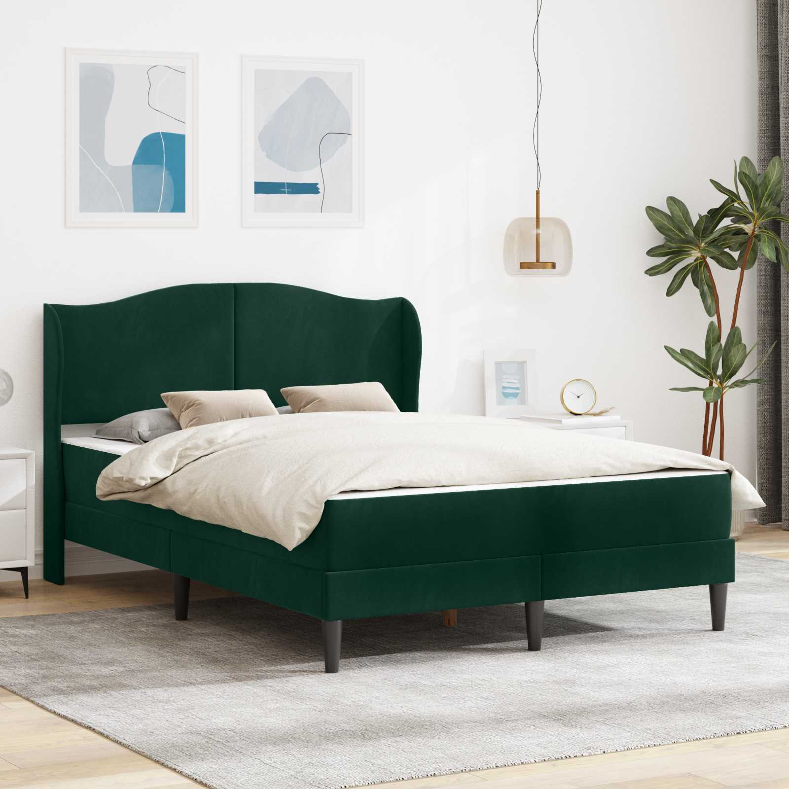 Cadre de lit avec tête de lit Vert foncé 140 x 200 cm Velours - XIOS