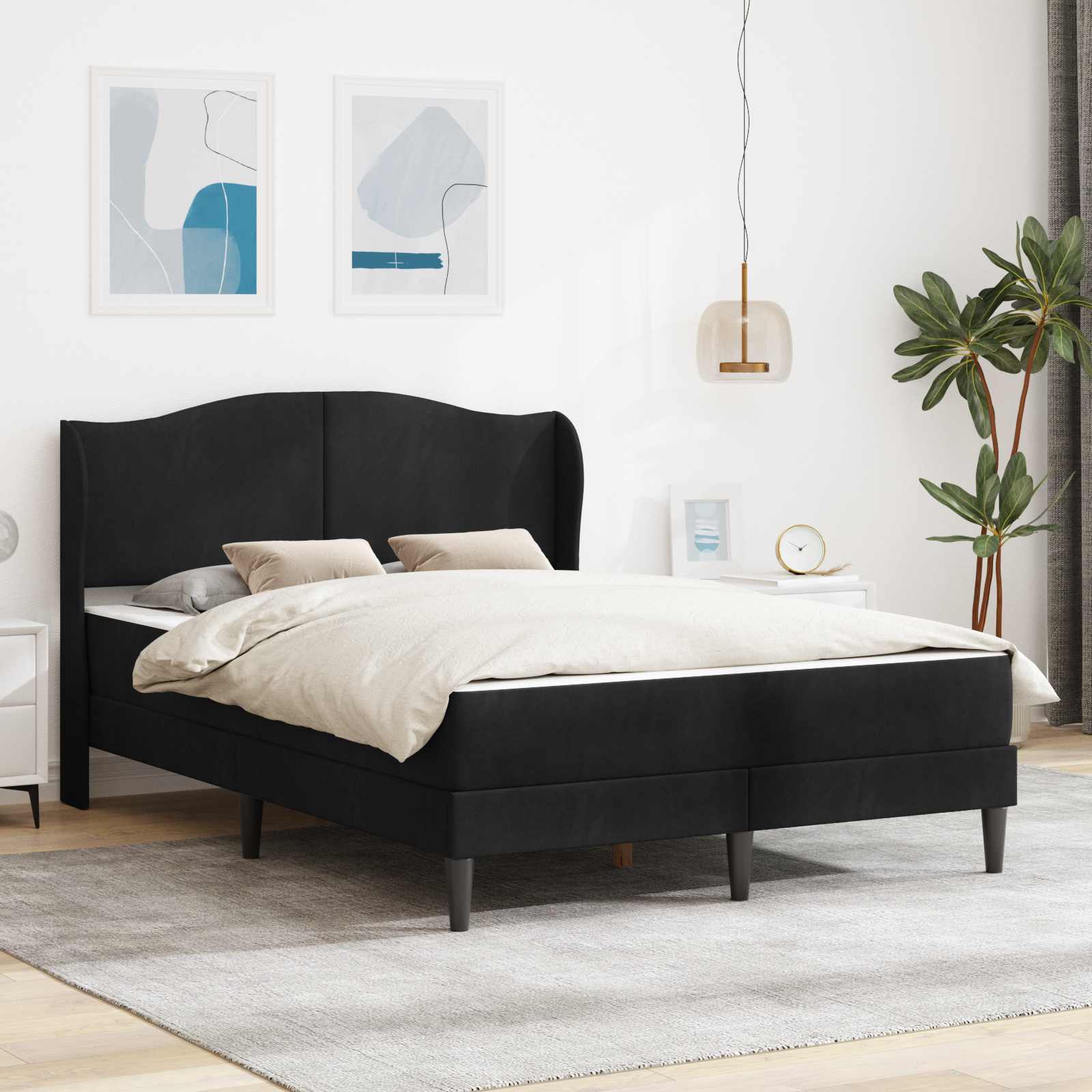 Cadre de lit avec tête de lit Noir 140 x 200 cm Velours - XIOS
