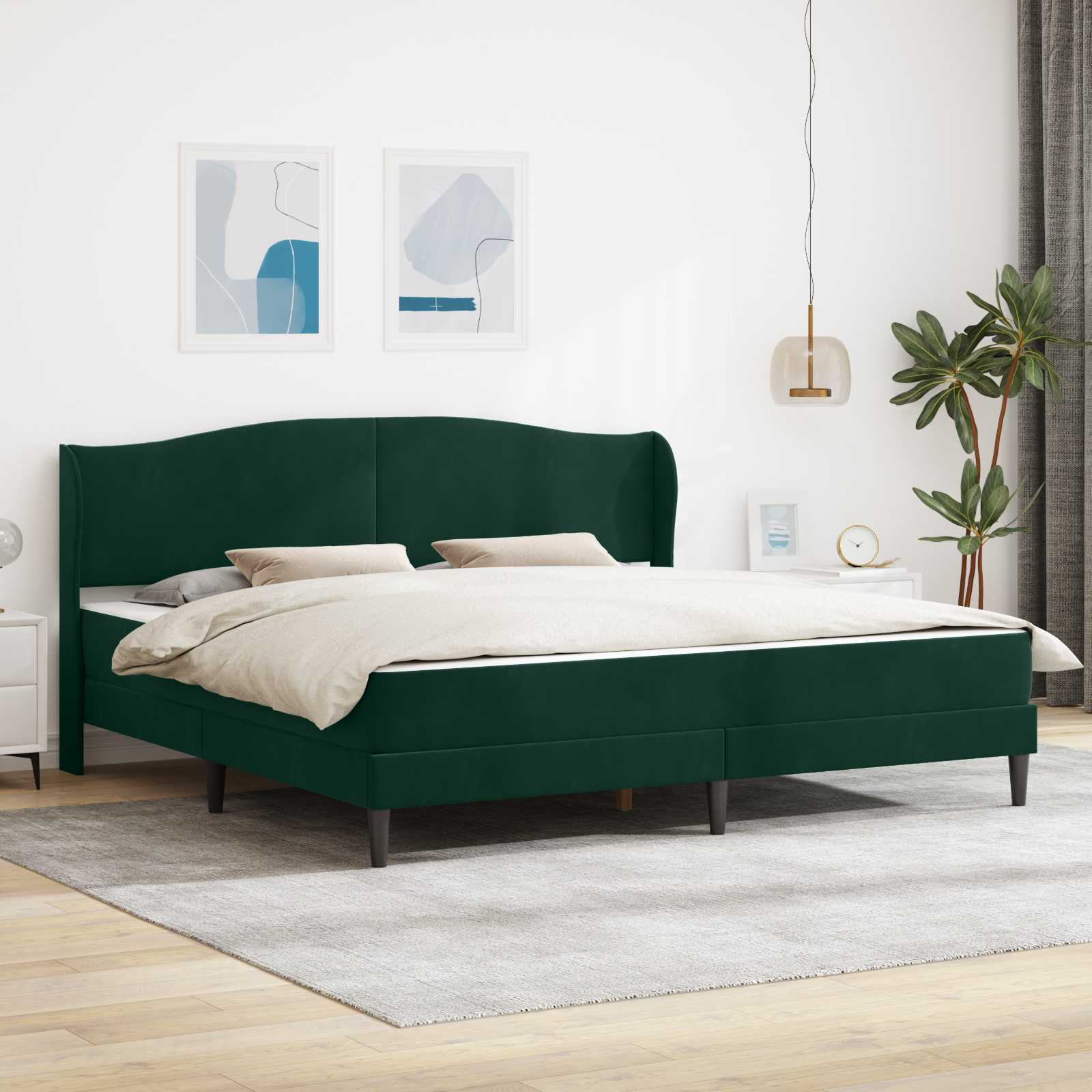 Cadre de lit avec tête de lit Vert foncé 200 x 200 cm Velours - XIOS